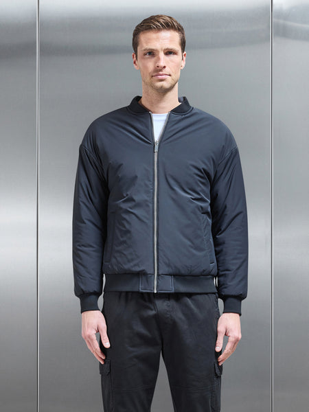 Relaxed Padded Reversible Bomber Jacket in Black Grey