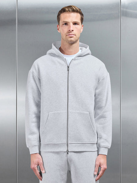 Relaxed Zip Through Hoodie in Marl Grey