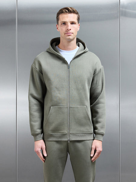 Relaxed Zip Through Hoodie in Olive