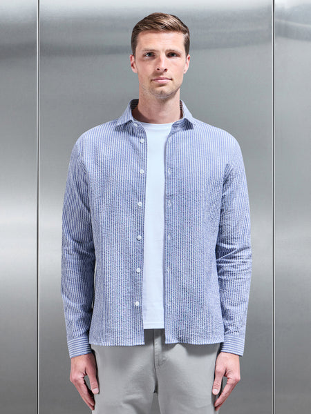 Resort Stripe Seersucker Shirt in Blue