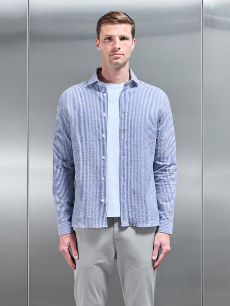 Resort Stripe Seersucker Shirt in Blue