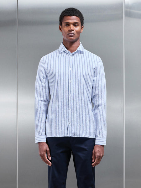 Resort Stripe Seersucker Shirt in White