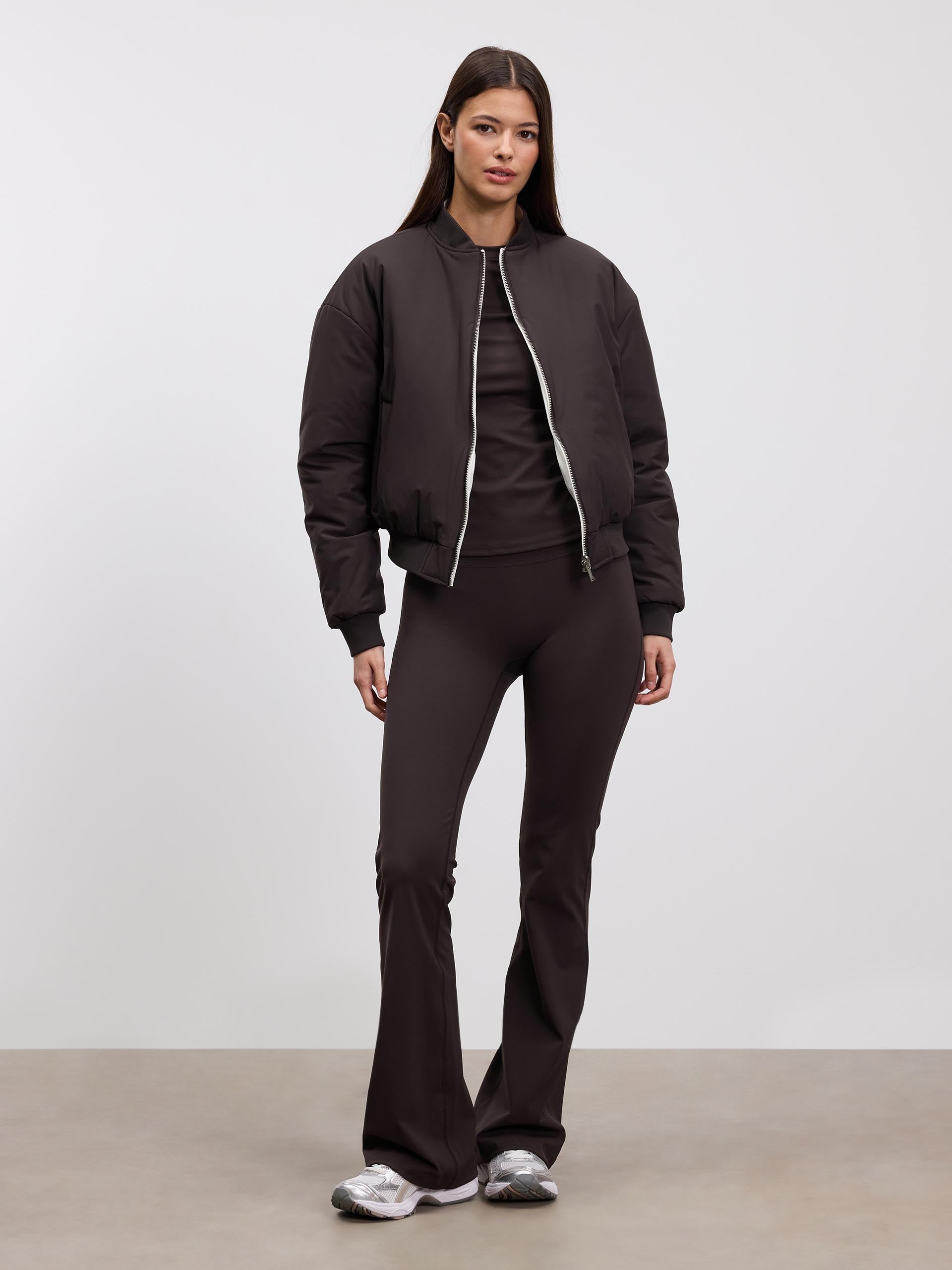 Womens Reversible Bomber Jacket in Brown Ecru