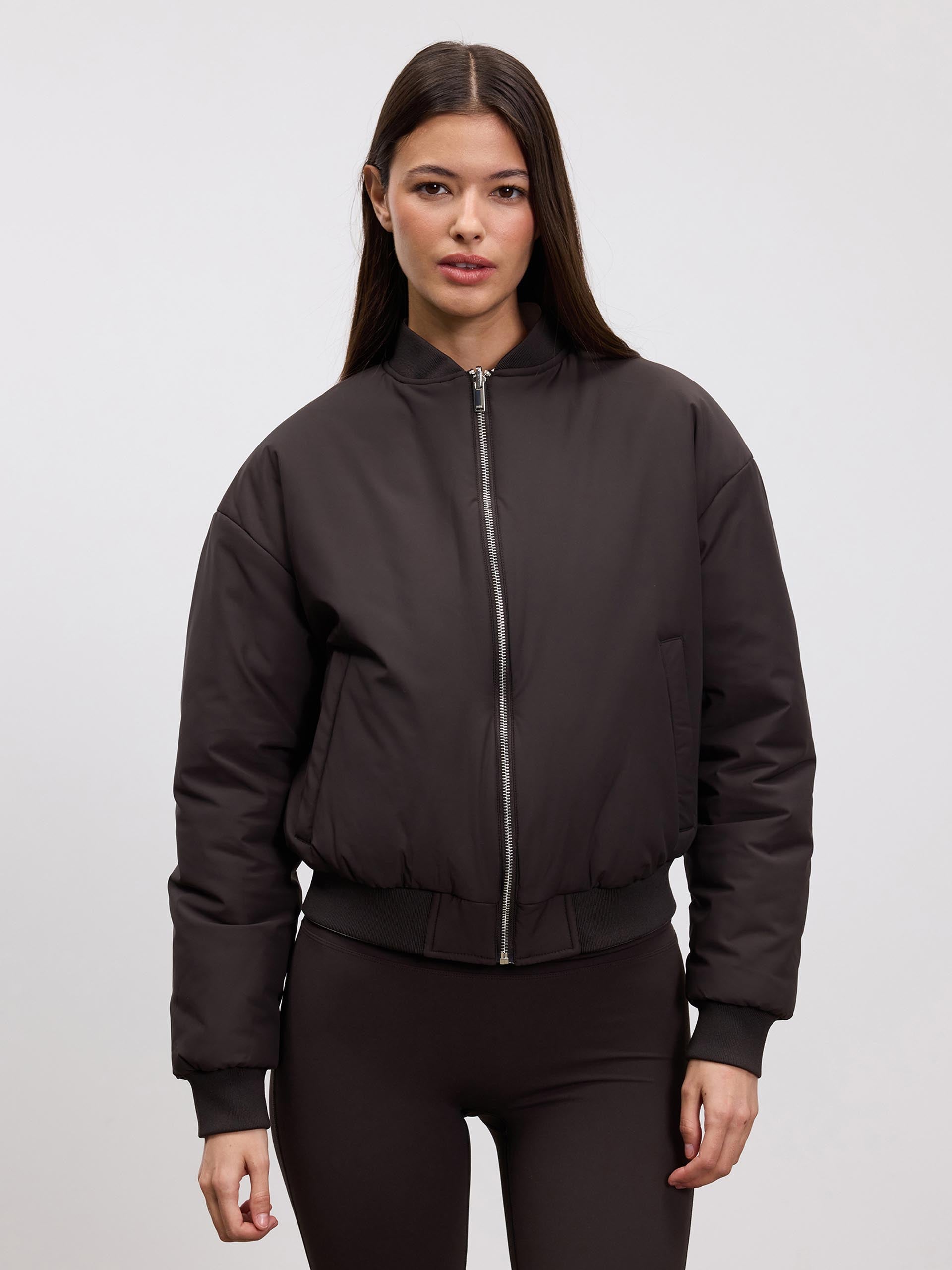 Womens Reversible Bomber Jacket in Brown Ecru