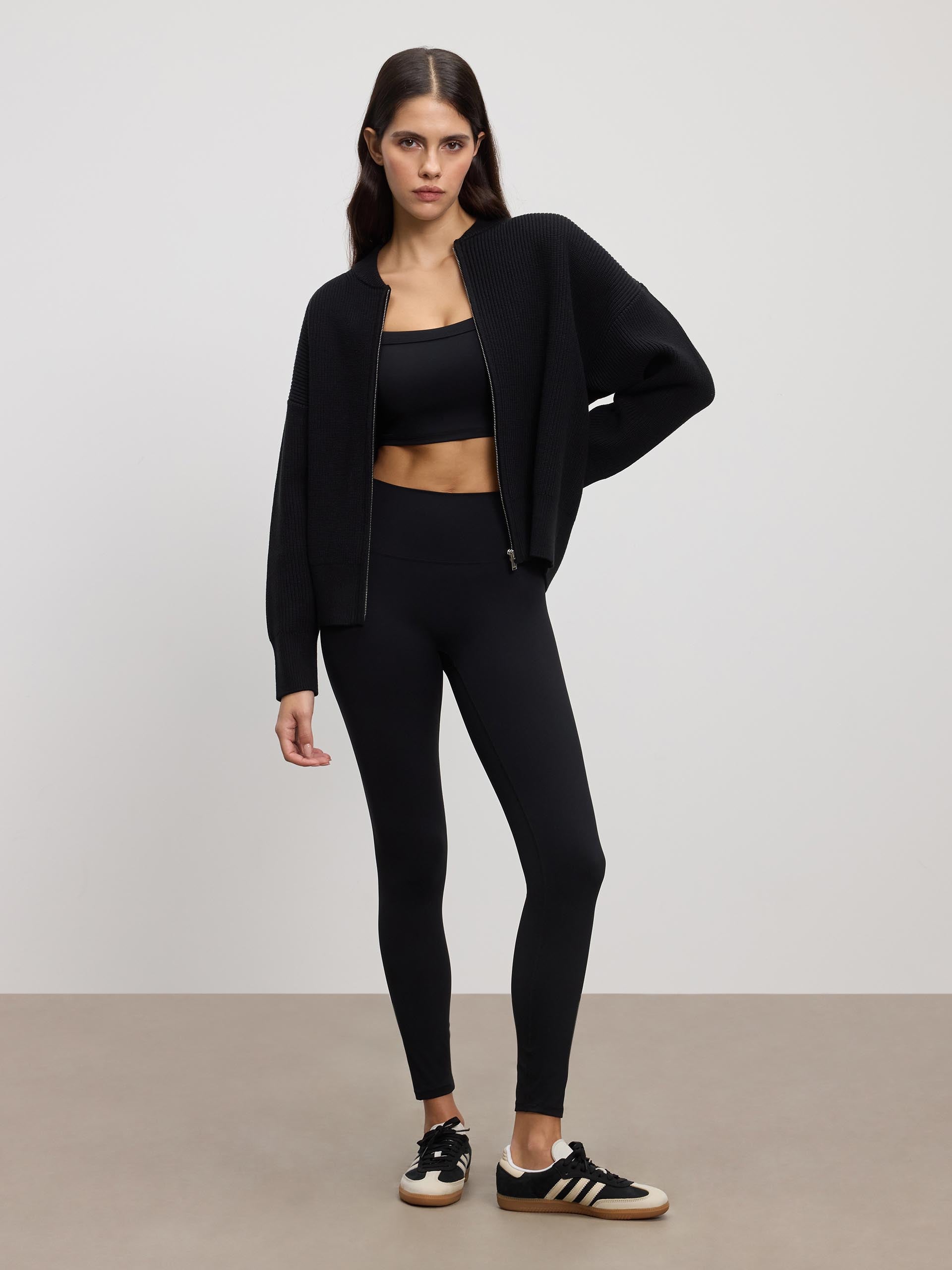 Womens Ribbed Bomber in Black