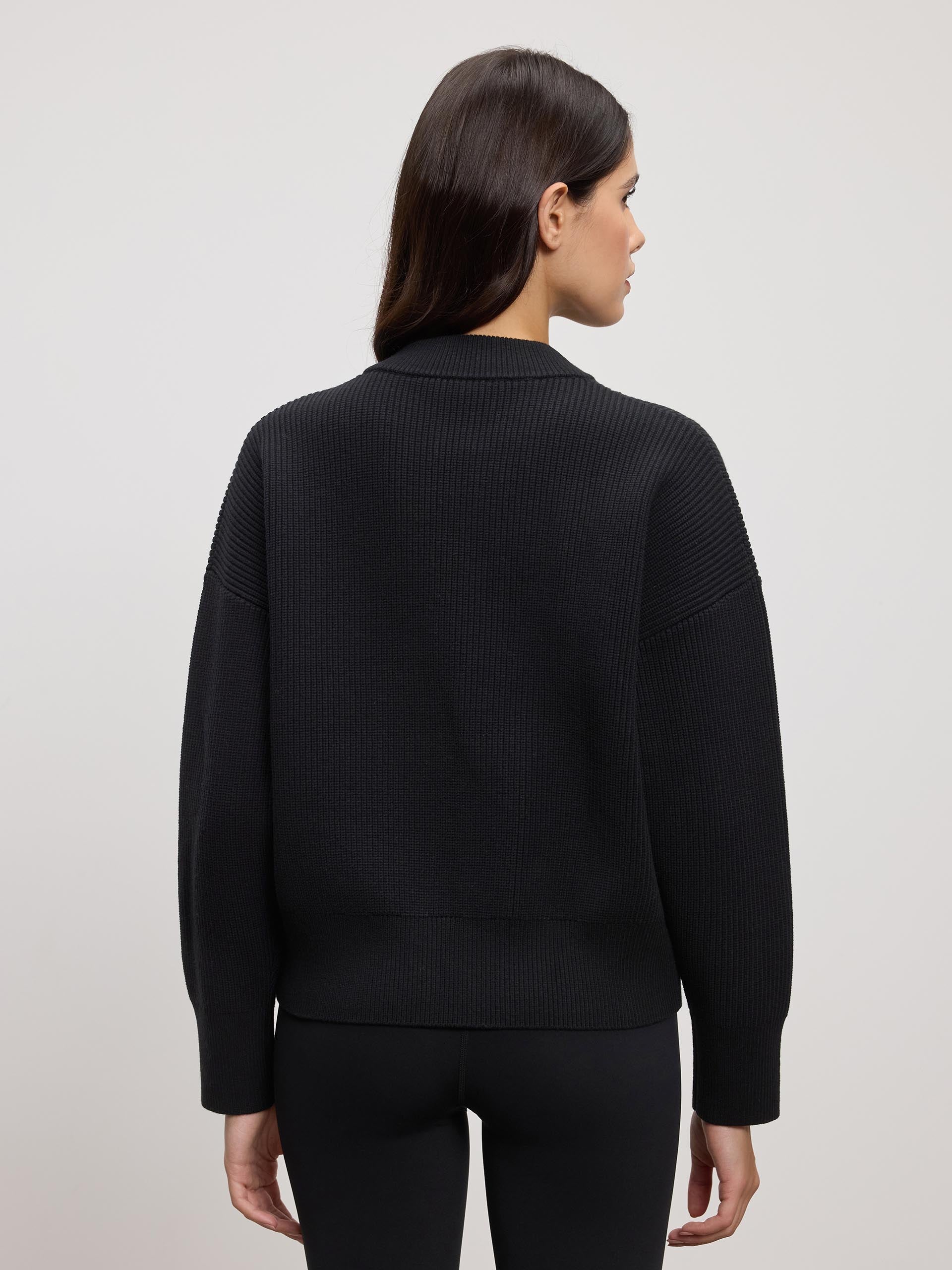 Womens Ribbed Bomber in Black