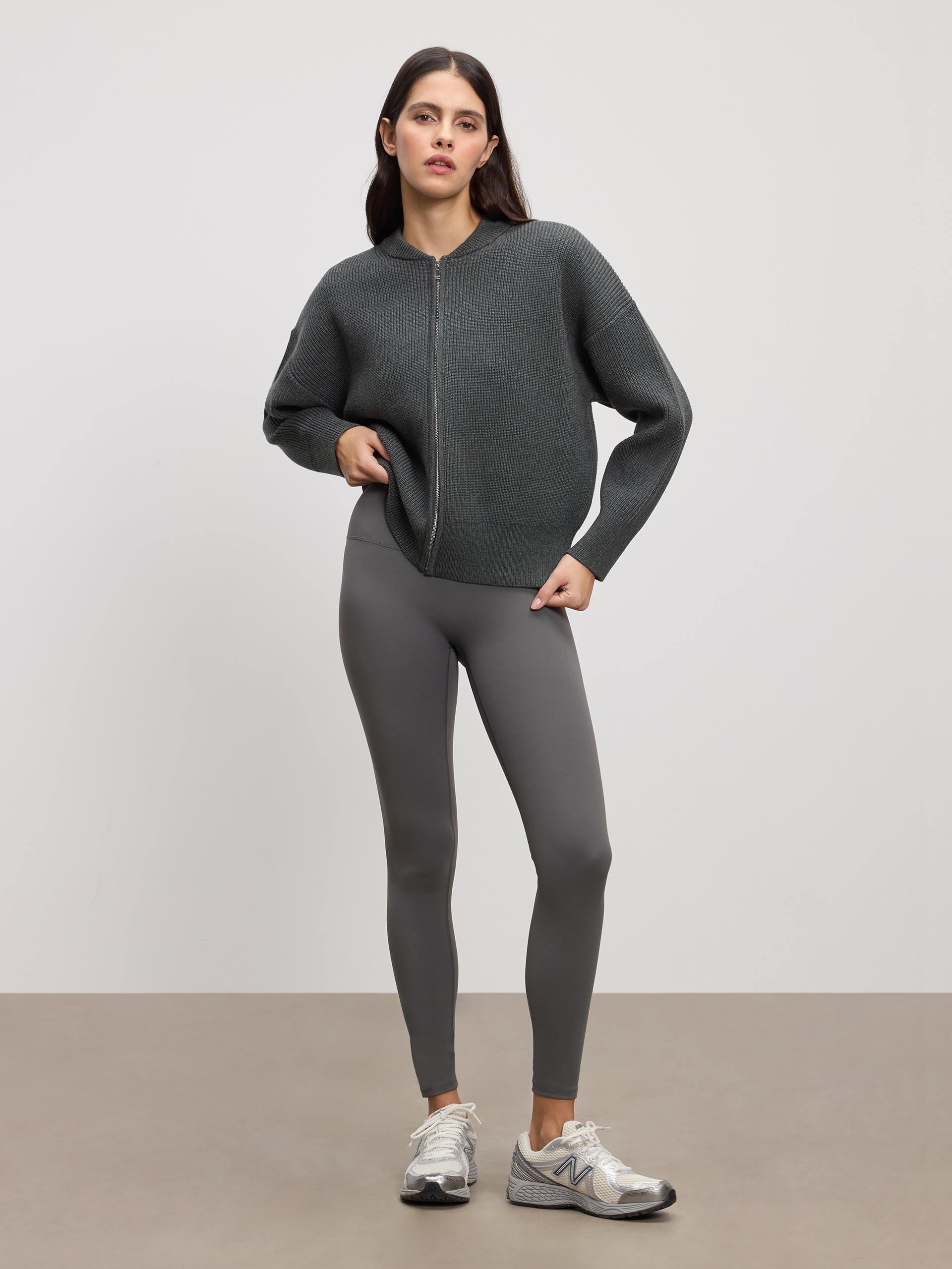 Womens Ribbed Bomber in Charcoal