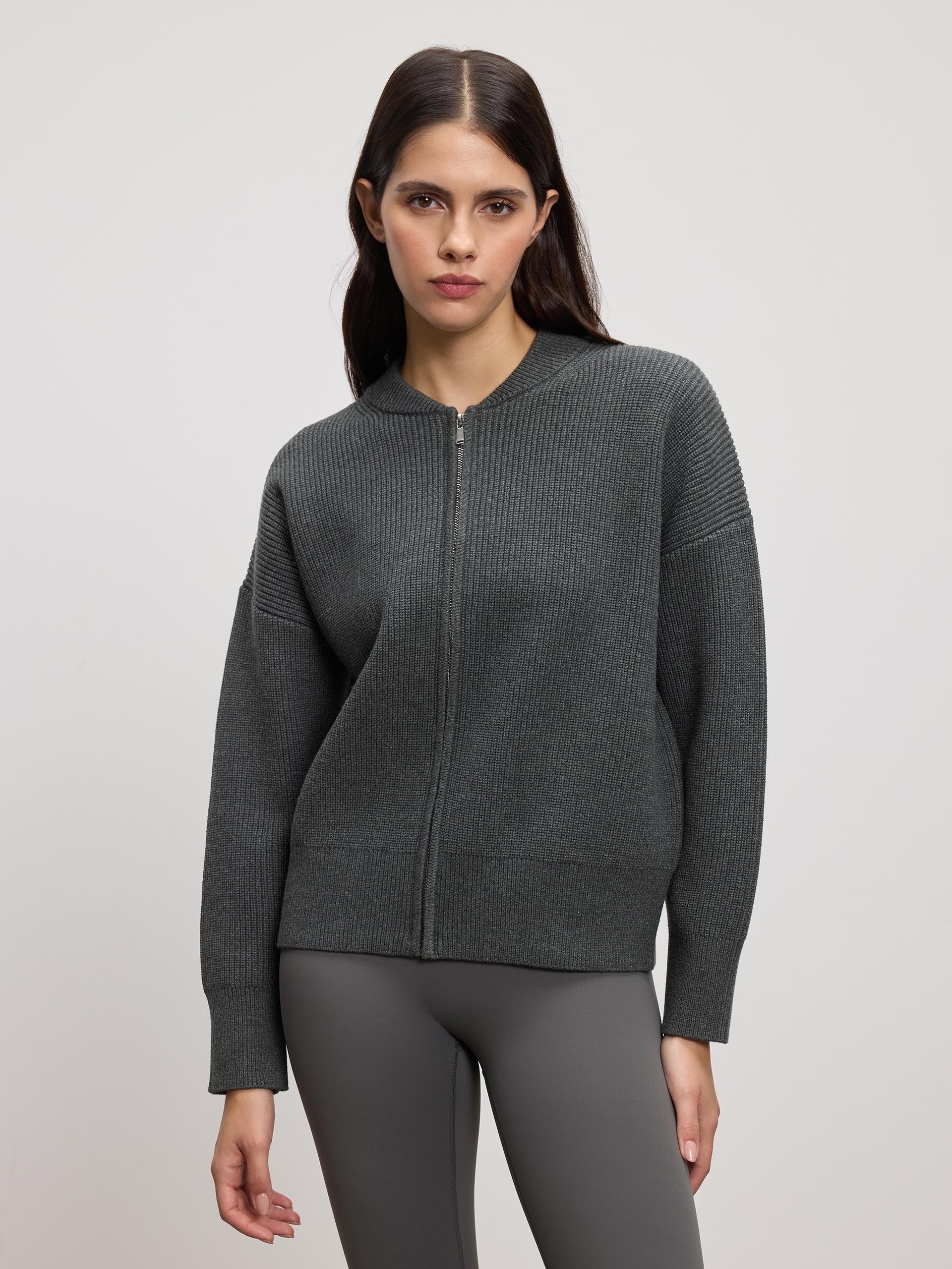 Womens Ribbed Bomber in Charcoal