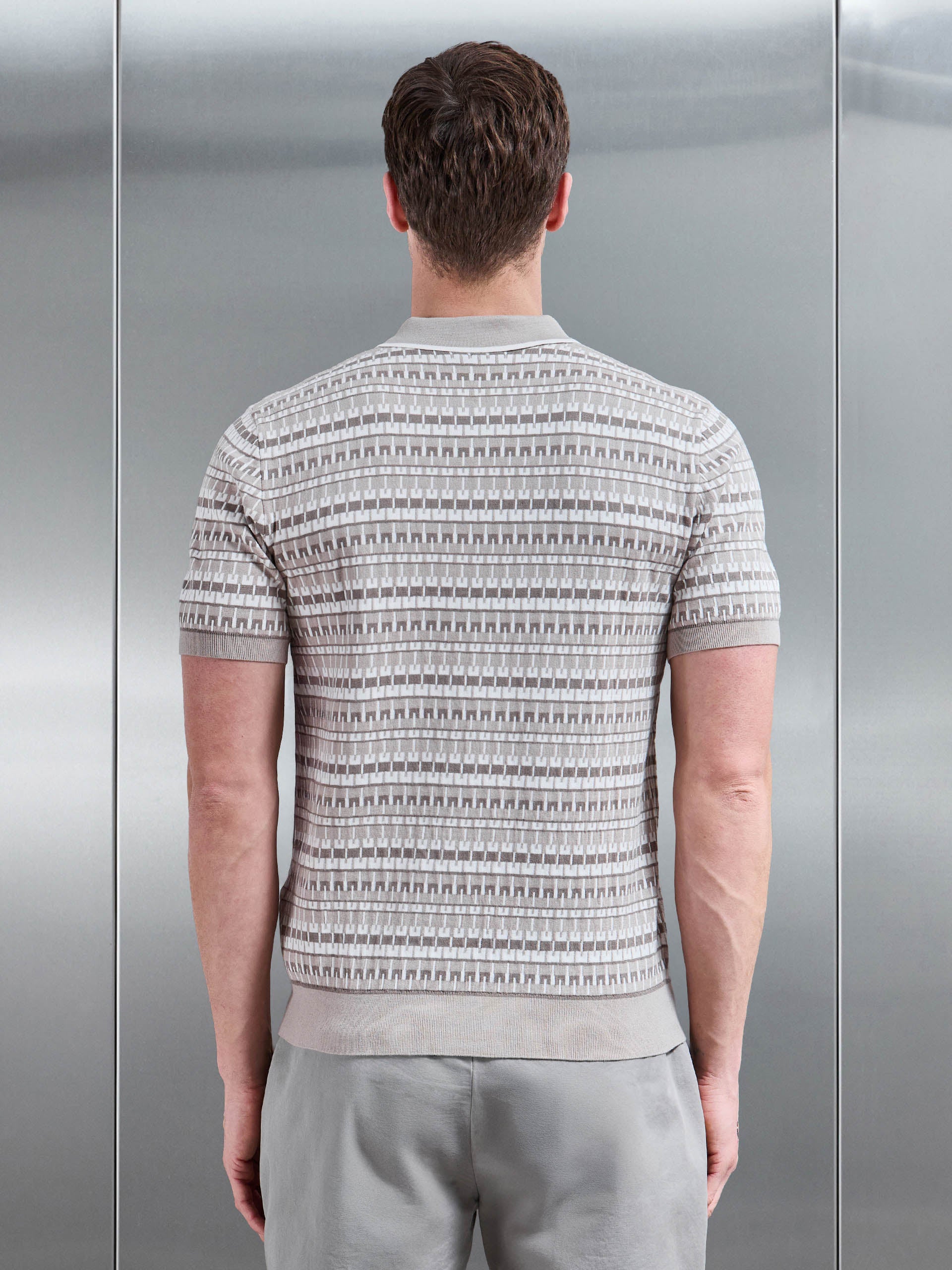 Roma Knitted Button Polo Shirt in Stone