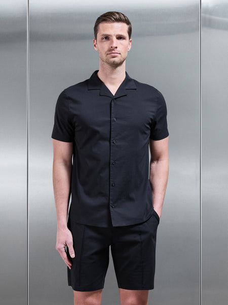 Seersucker Revere Collar Shirt in Black