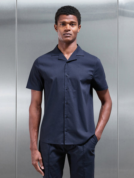Seersucker Revere Collar Shirt in Navy