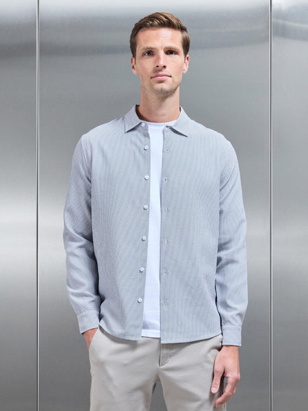 Seersucker Long Sleeve Cutaway Collar Shirt in Black