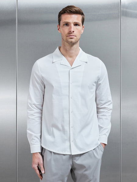 Seersucker Revere Collar Long Sleeve Shirt in White
