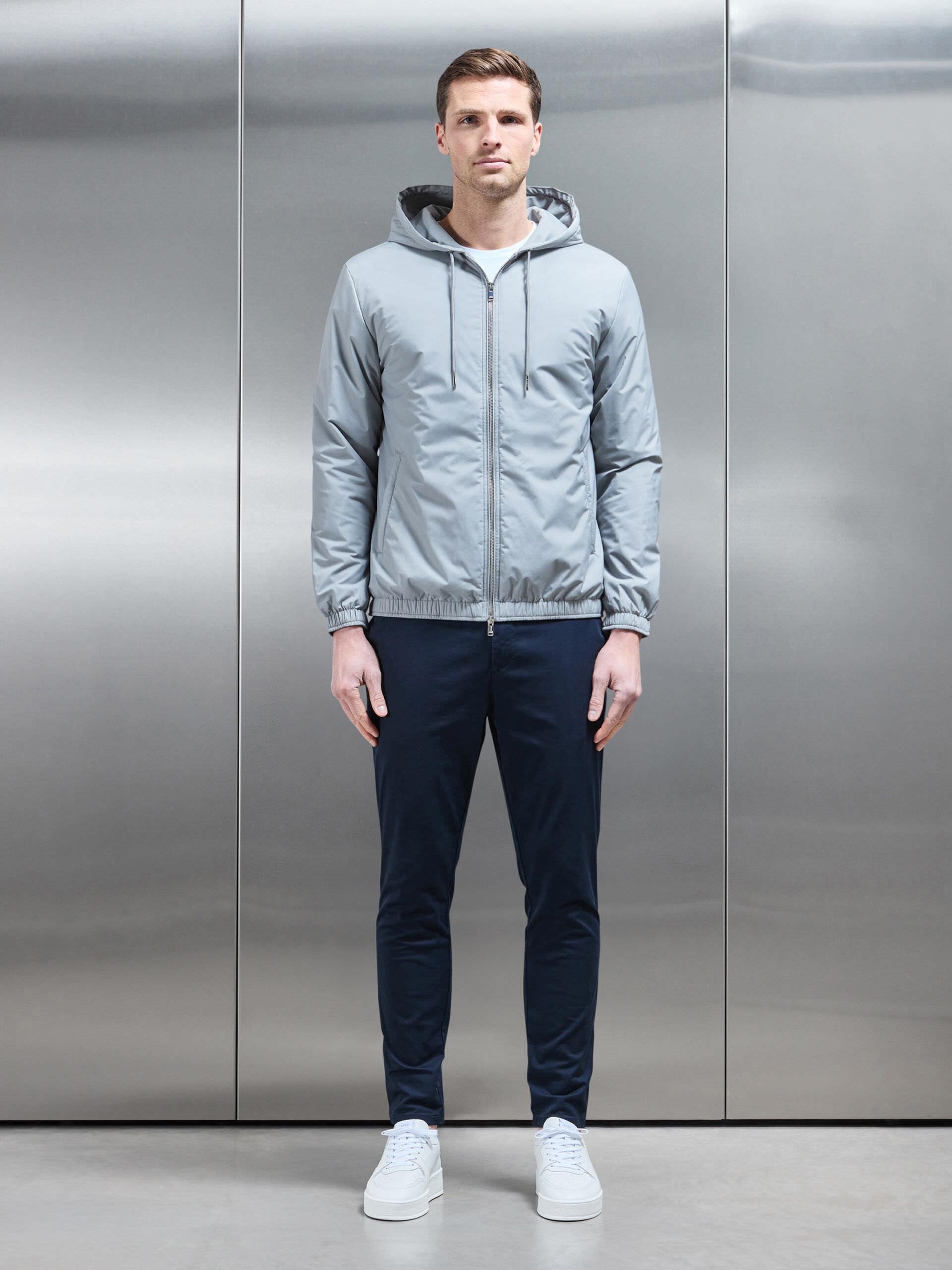 Shell Padded Nylon Windbreaker in Mid Grey