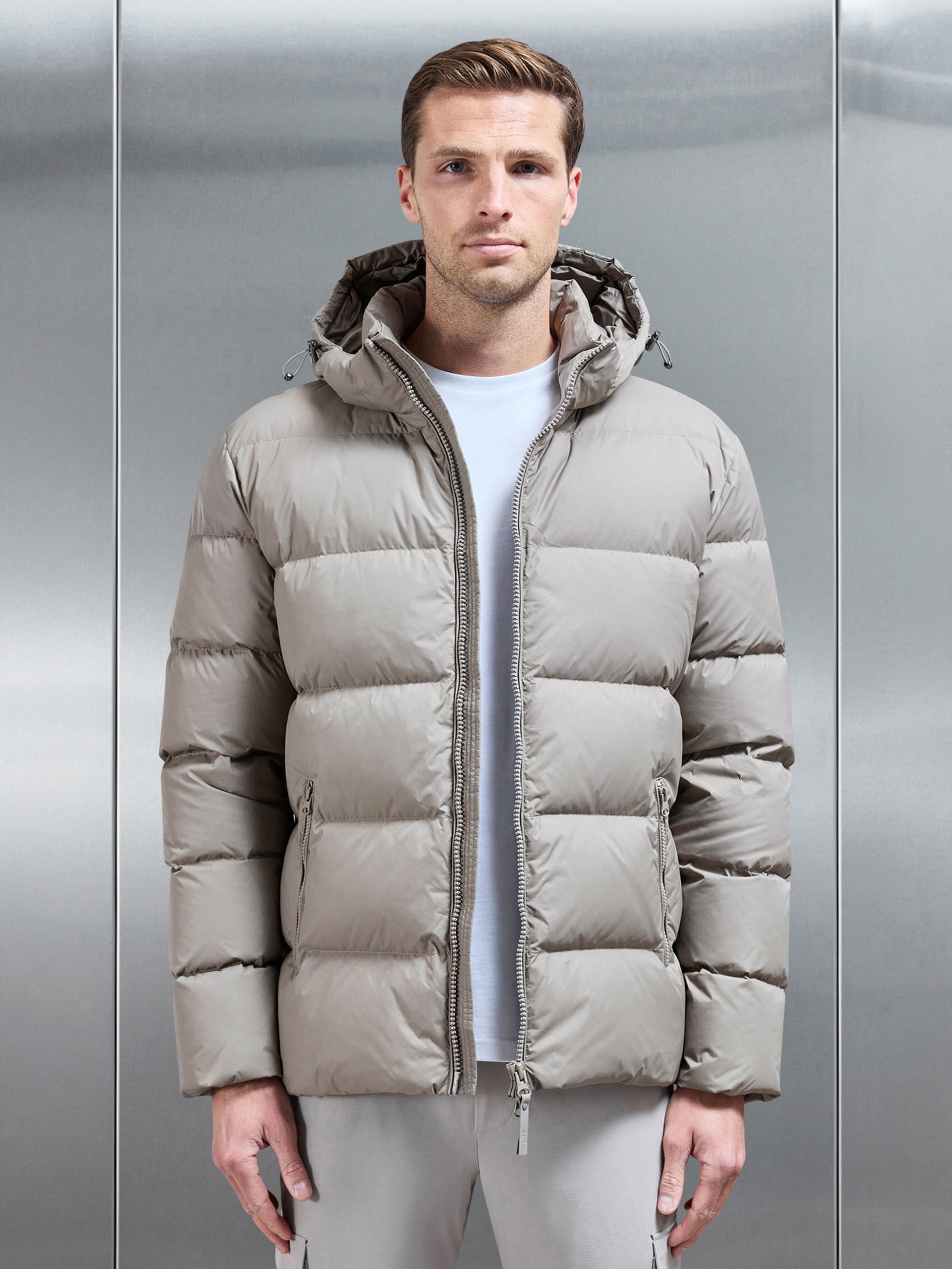 Short Down Jacket in Taupe