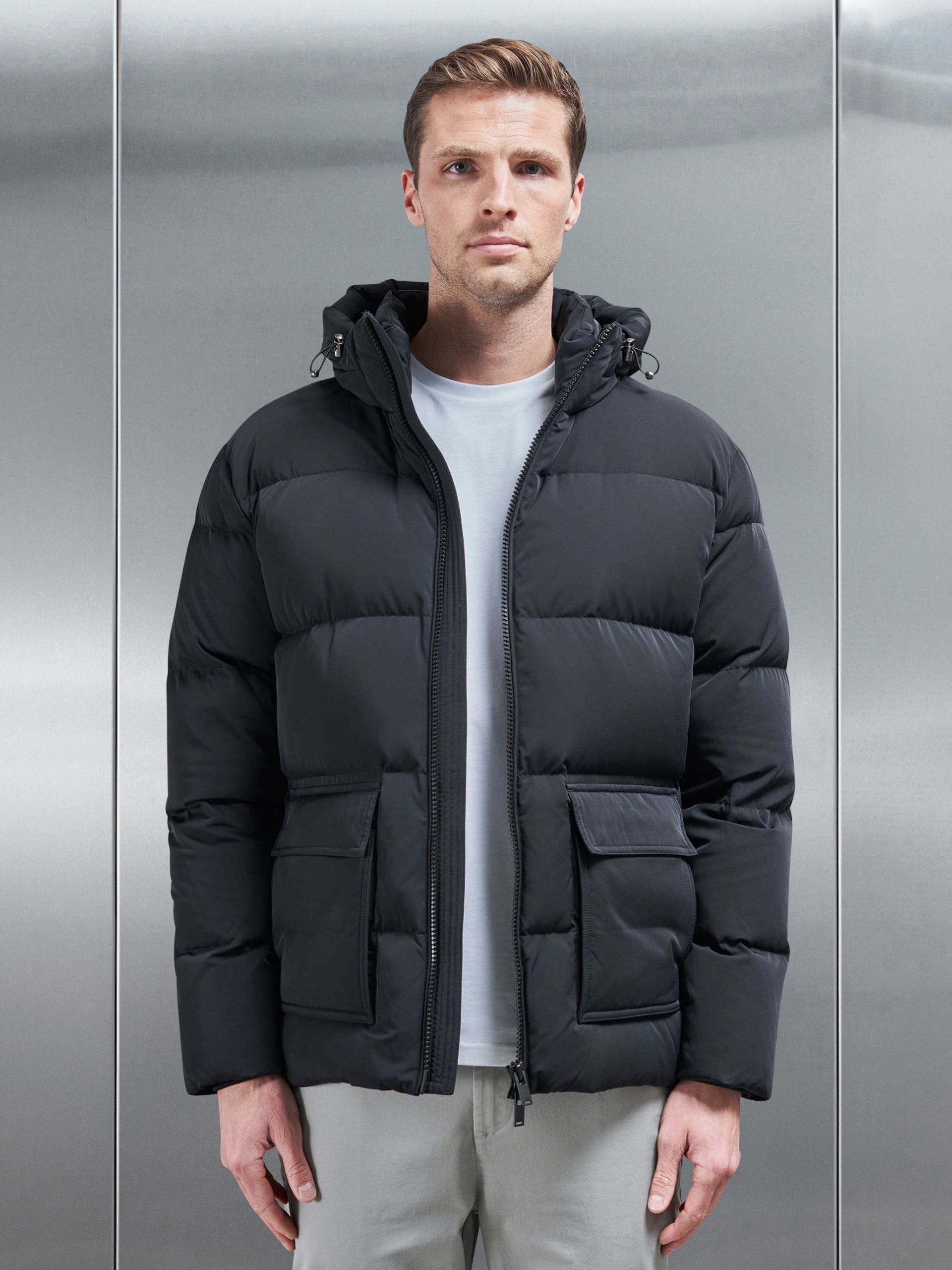 Short Down Parka in Black