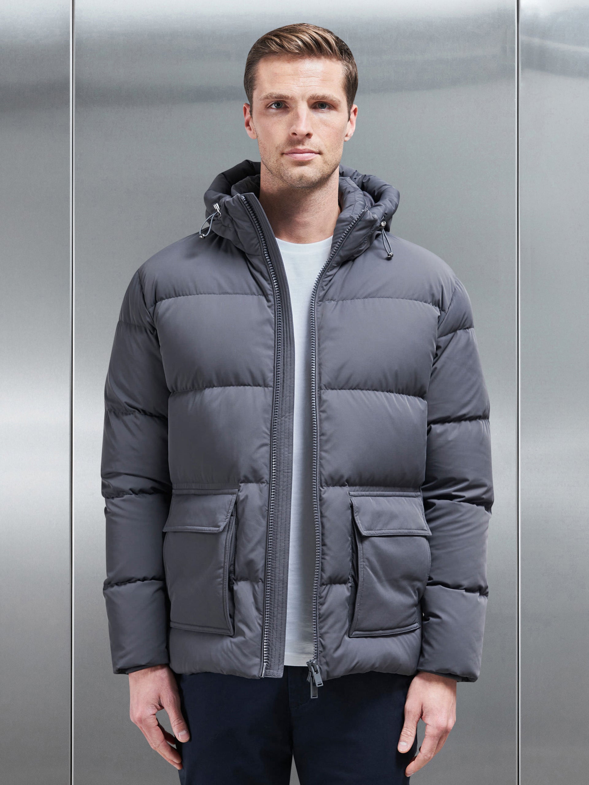 Short Down Parka in Grey