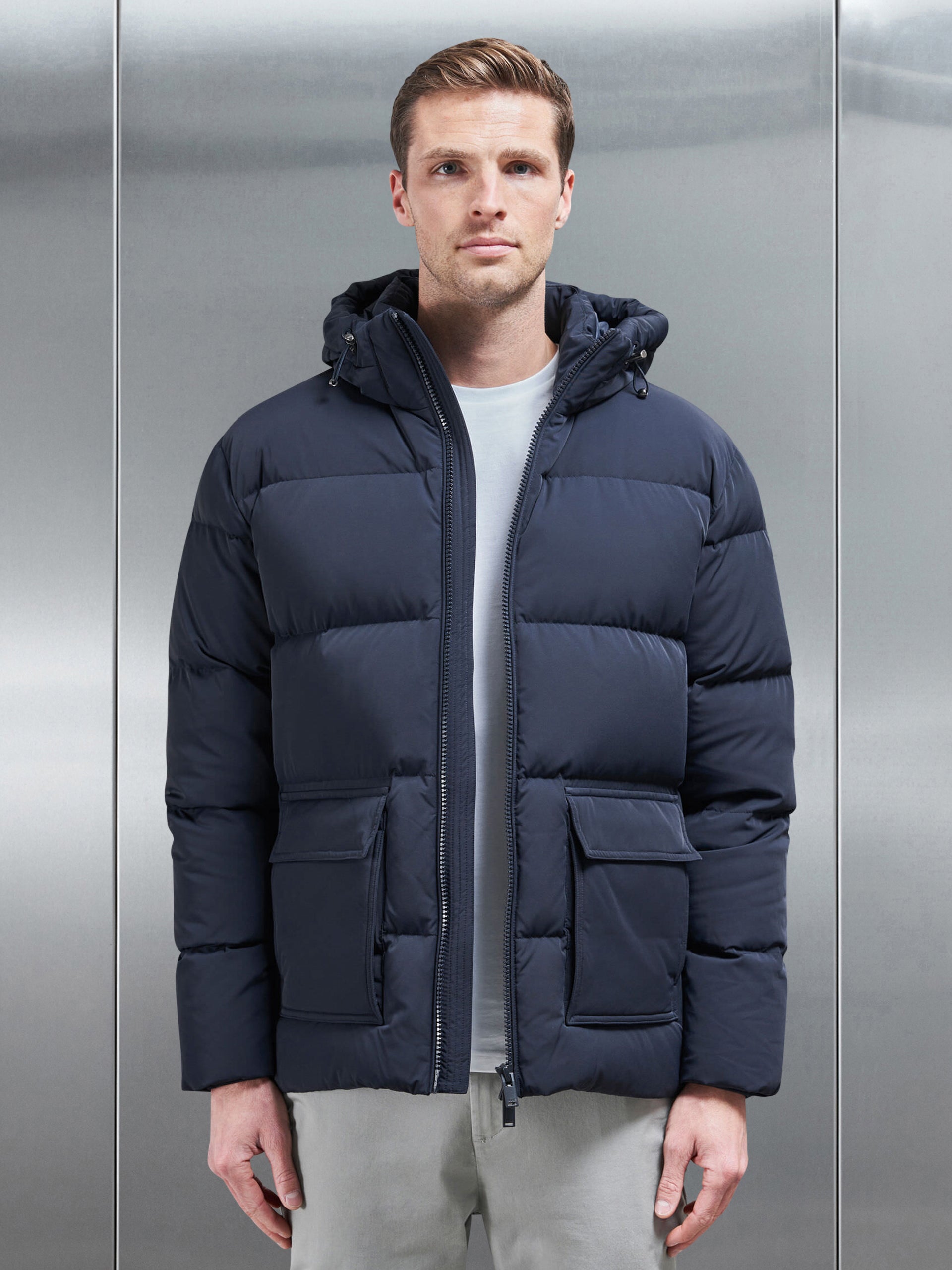 Short Down Parka in Navy