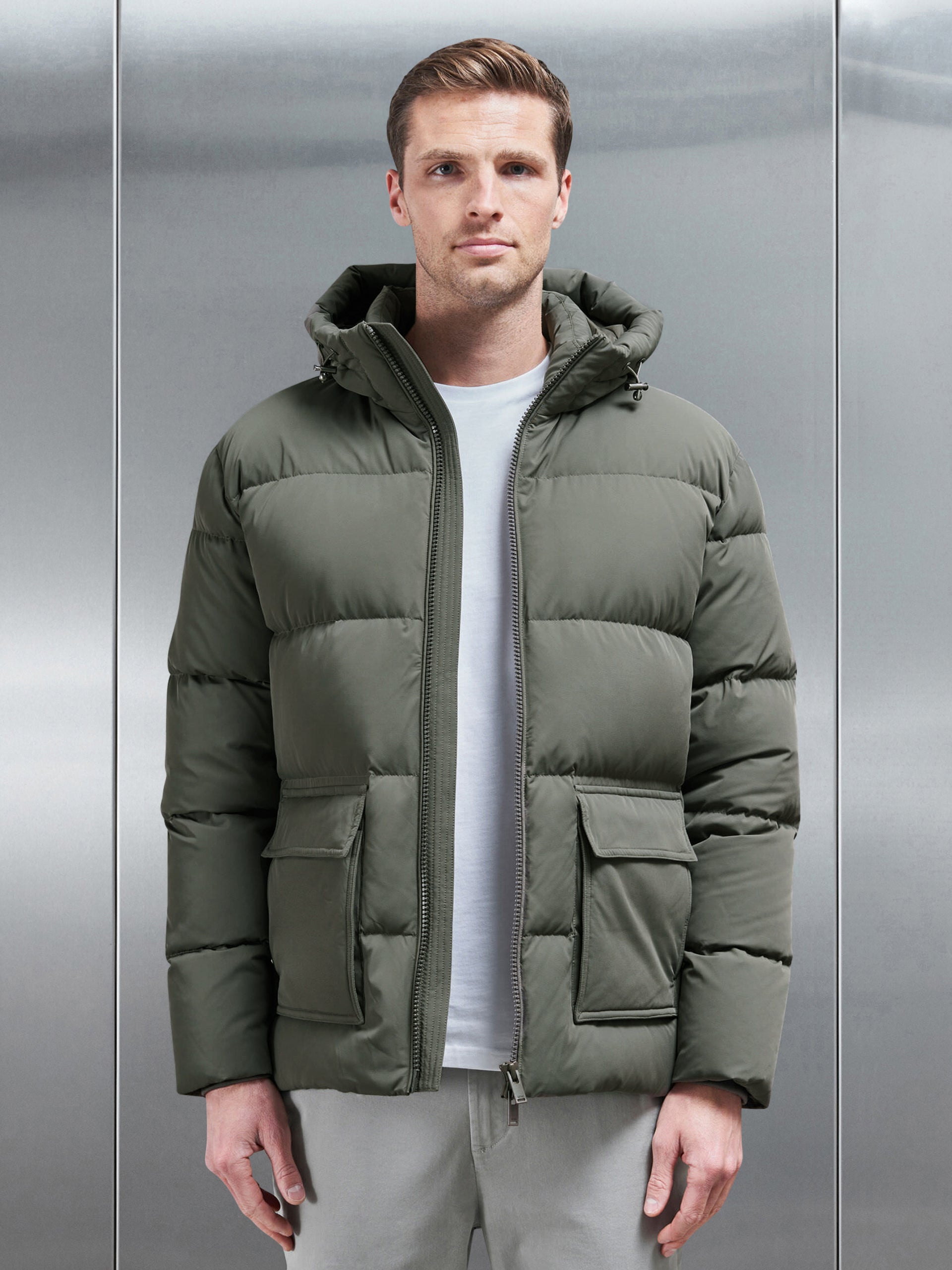 Short Down Parka in Olive