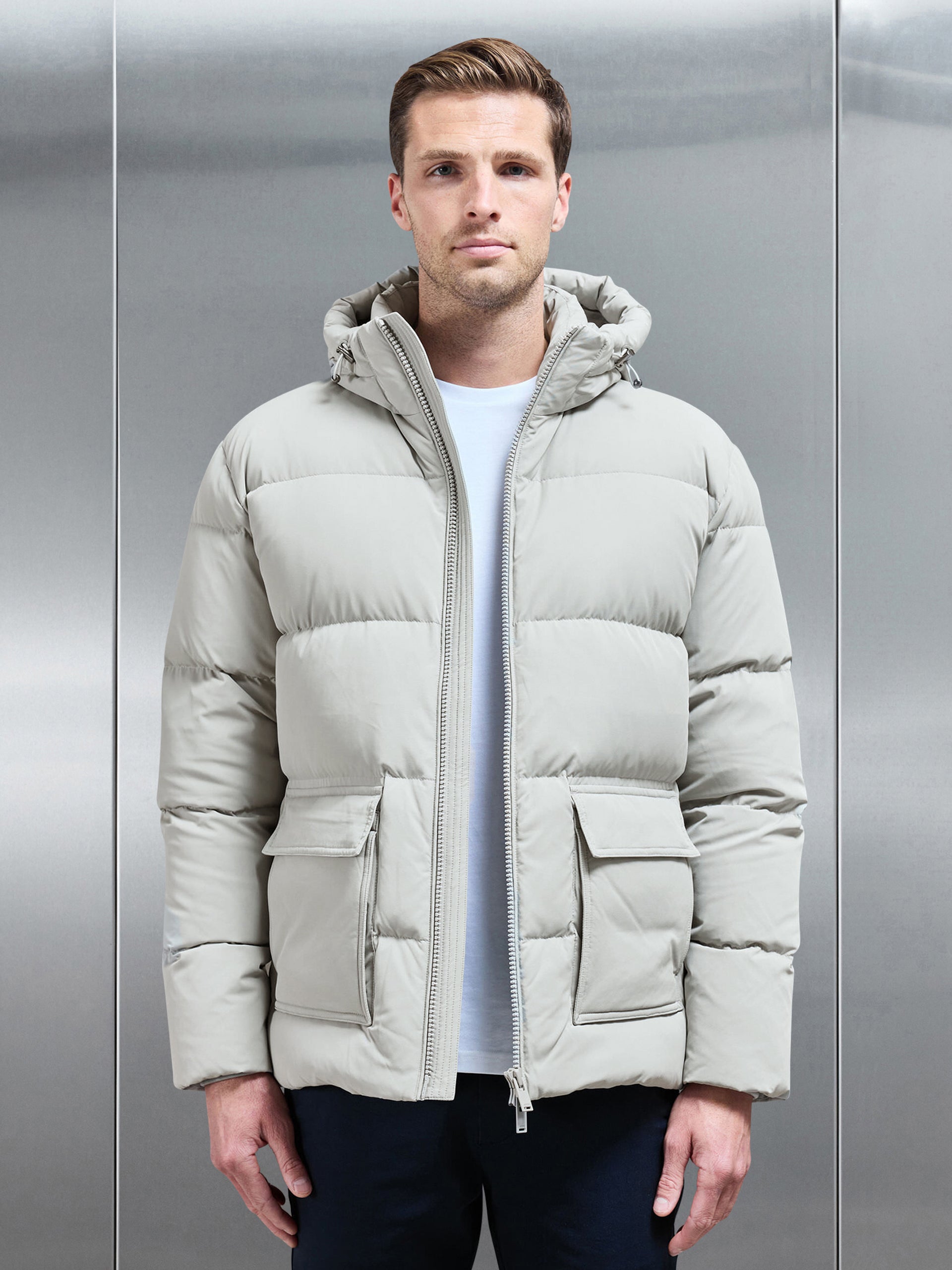 Short Down Parka in Stone
