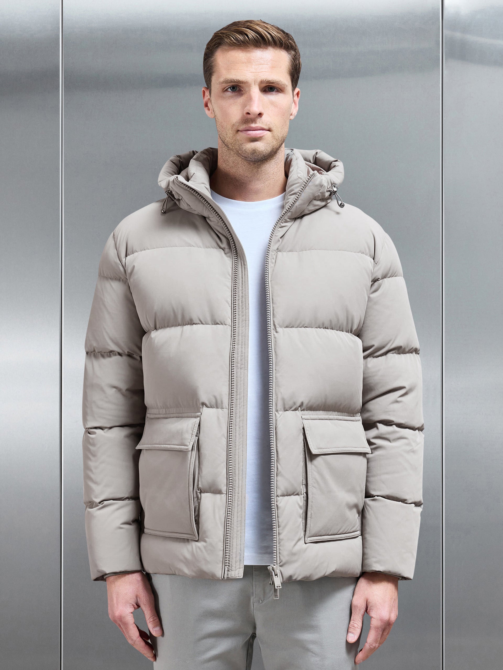 Short Down Parka in Taupe