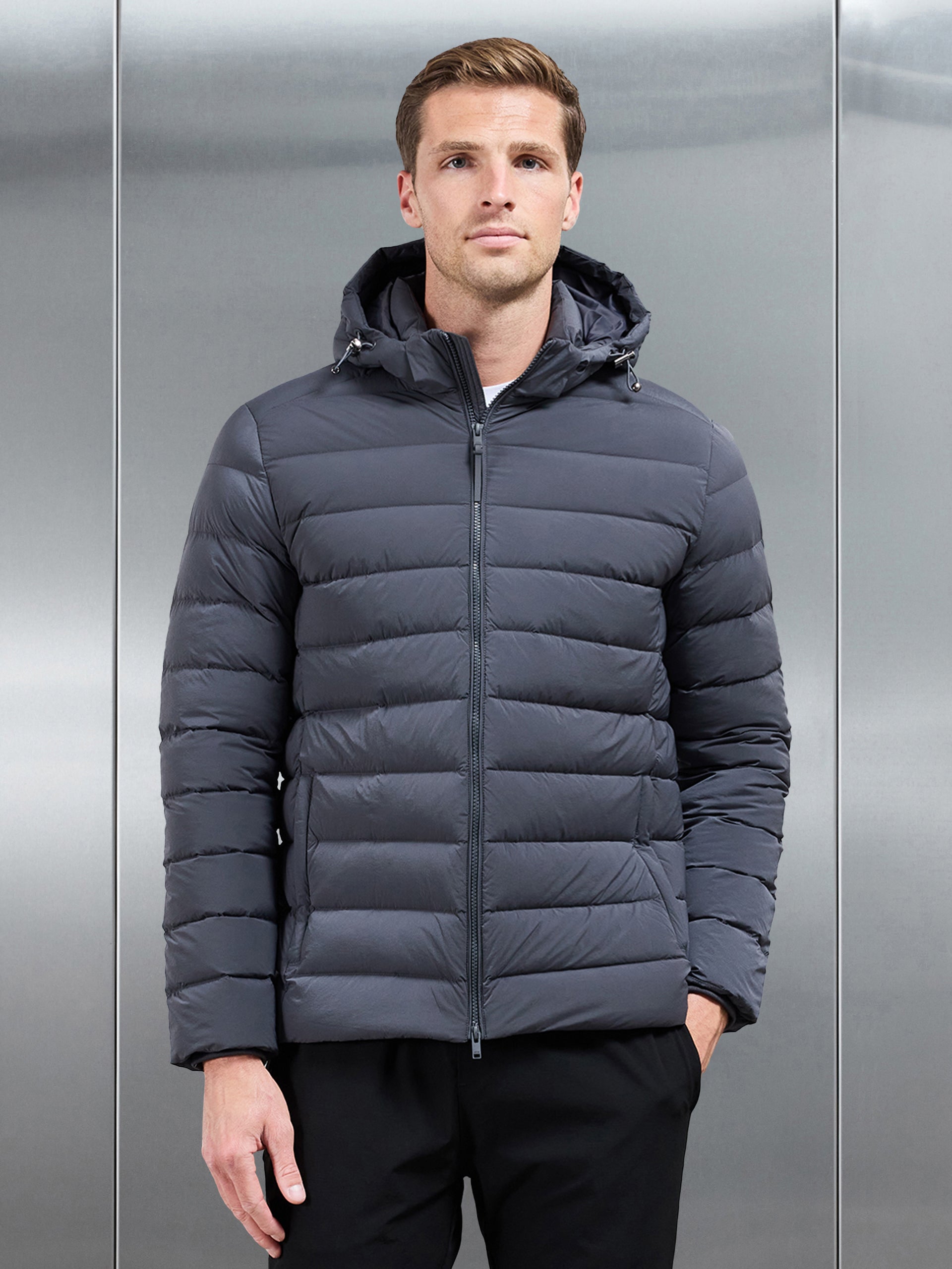 Short Technical Down Jacket in Grey