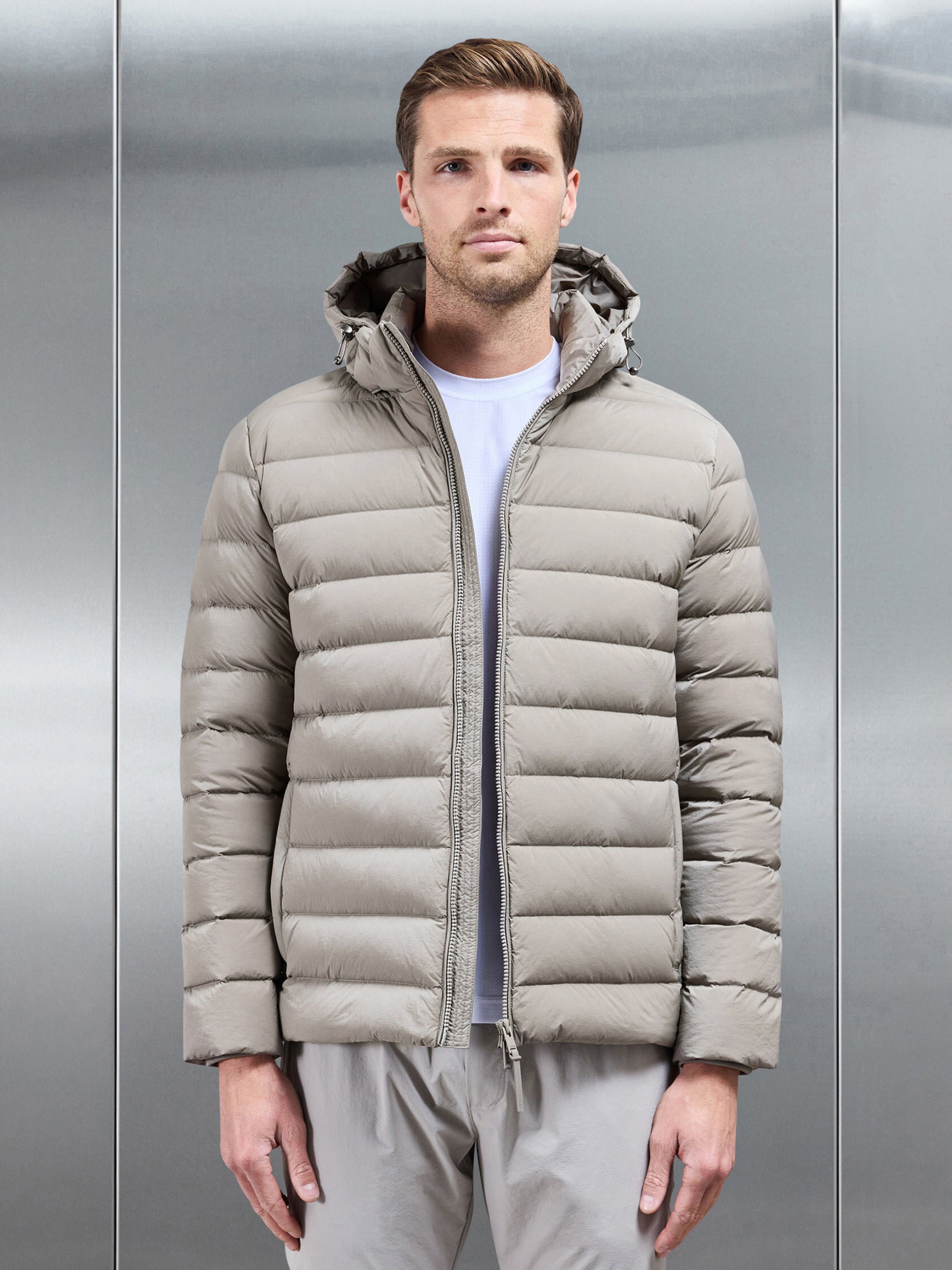 Short Technical Down Jacket in Taupe