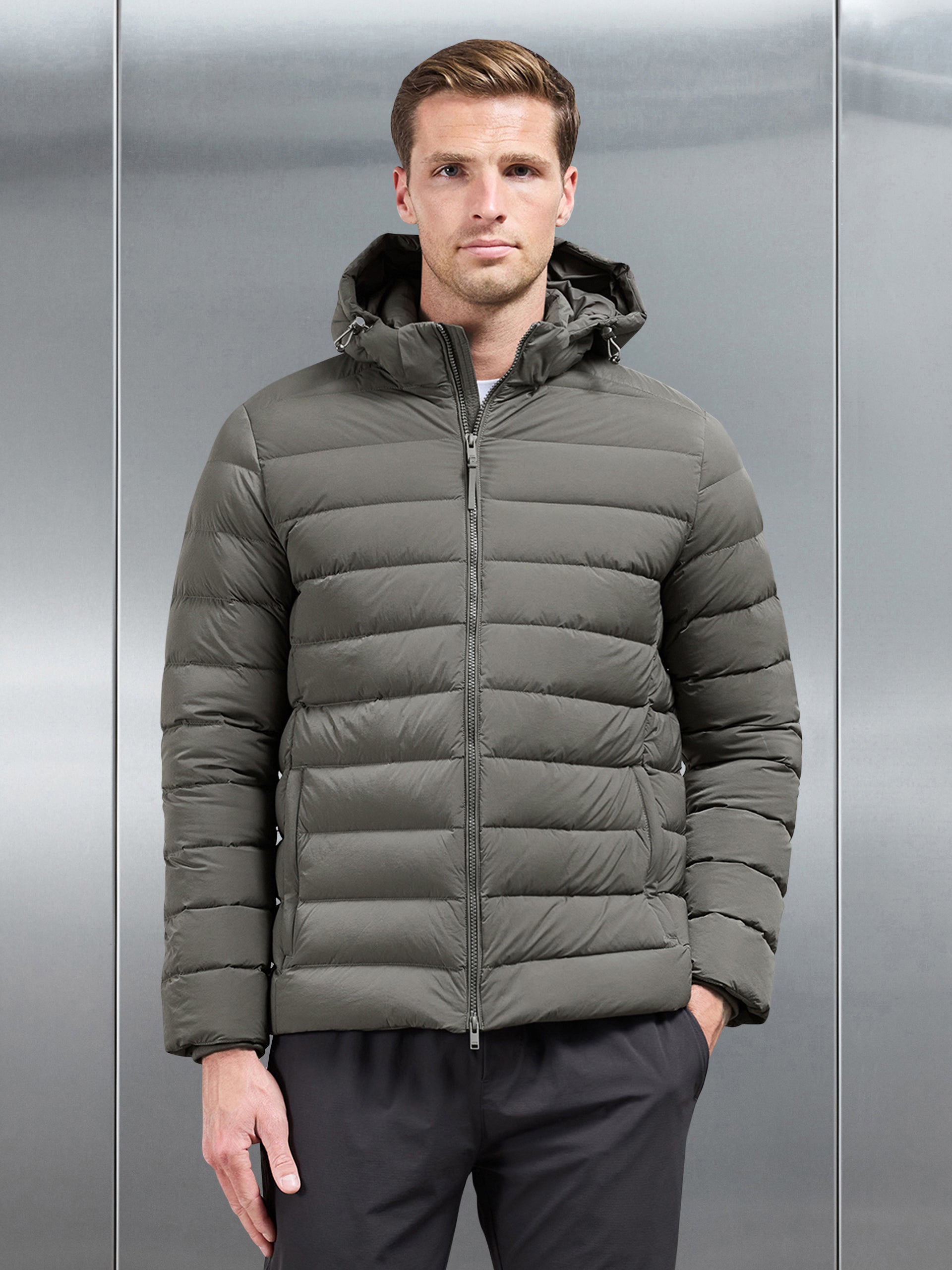 Short Technical Down Jacket in Olive