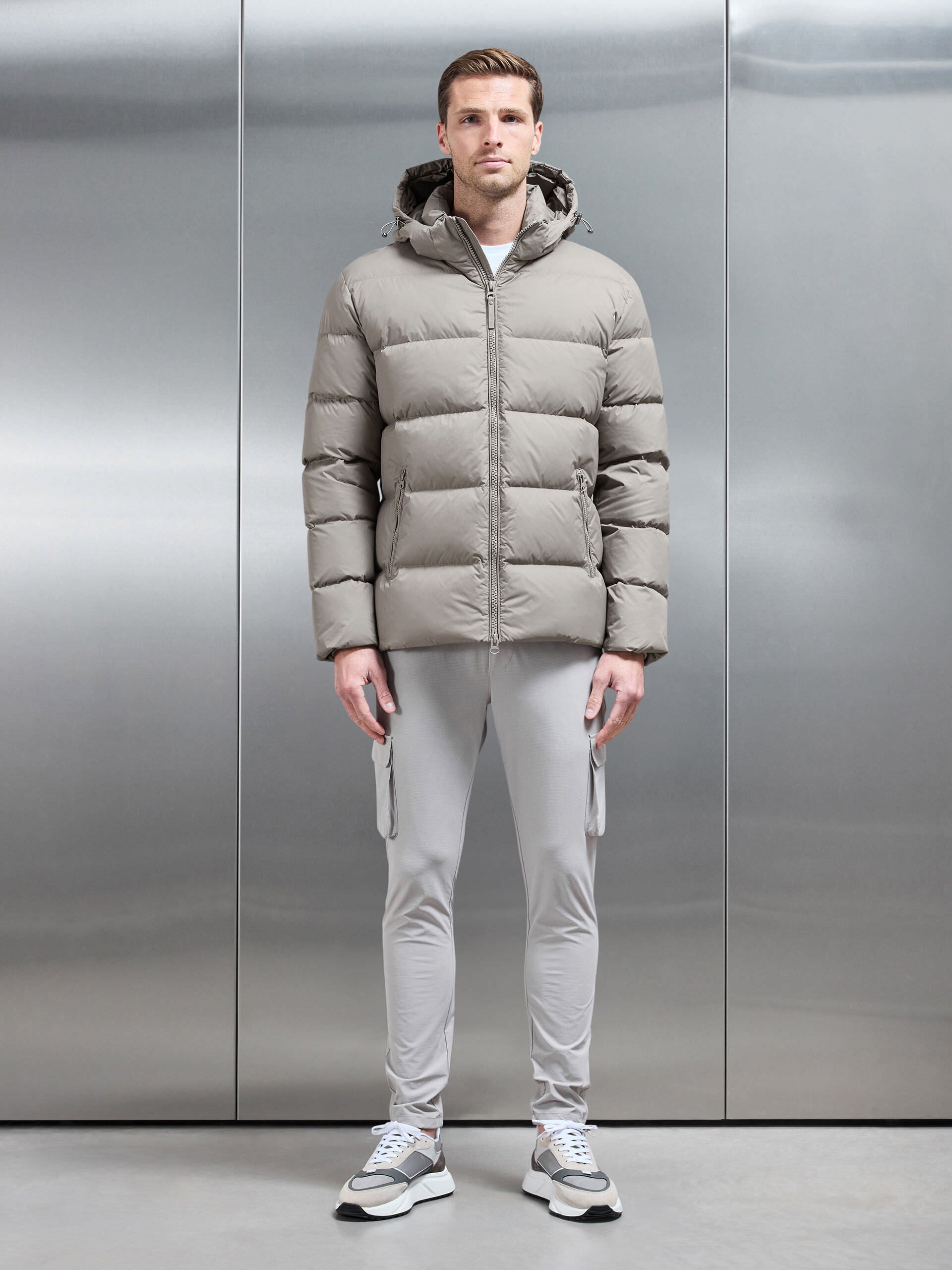 Short Down Jacket in Taupe