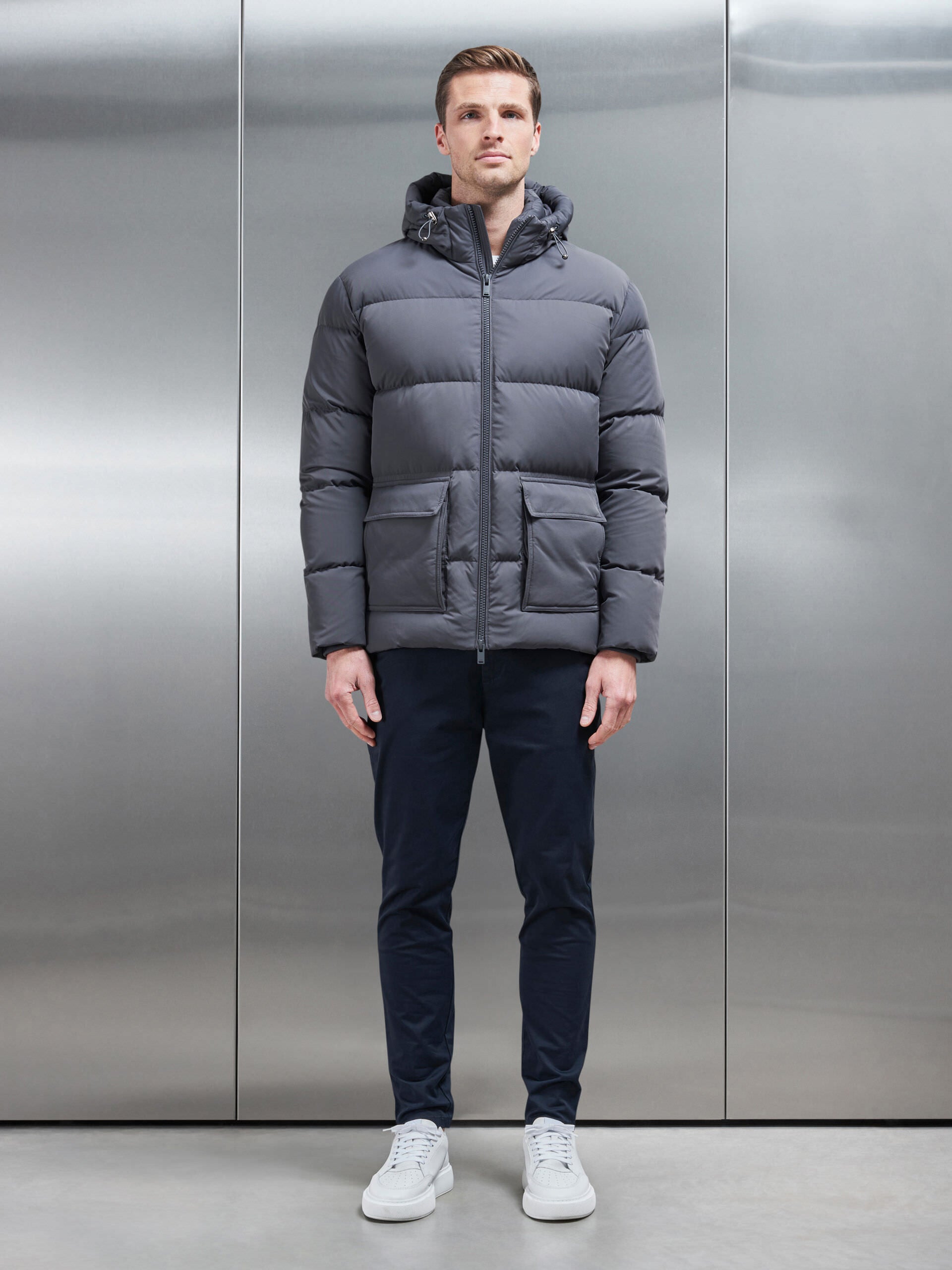 Short Down Parka in Grey