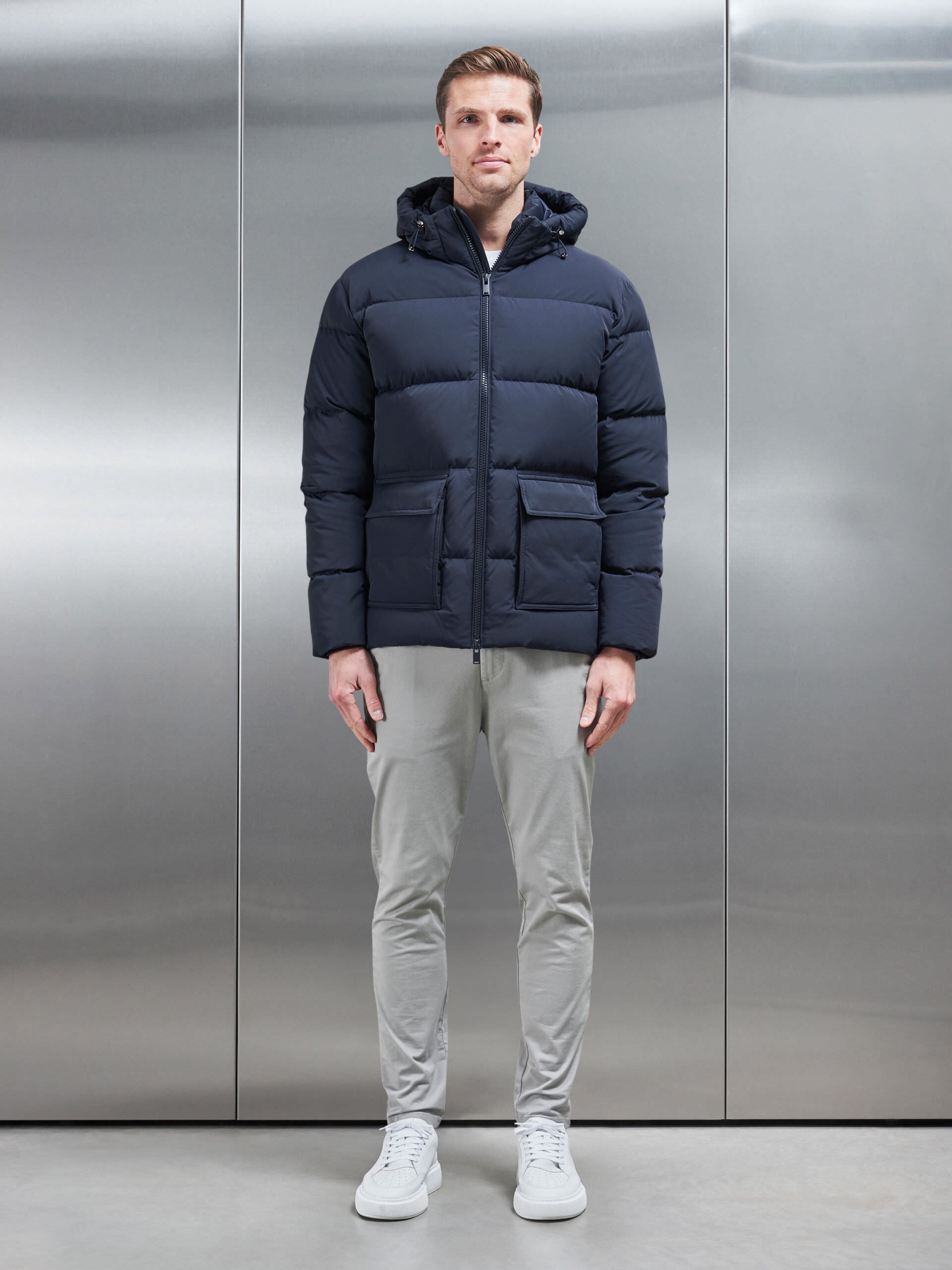 Short Down Parka in Navy