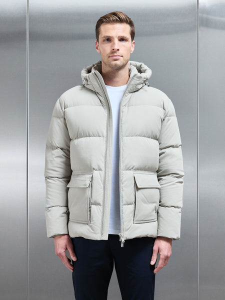 Short Down Parka in Stone