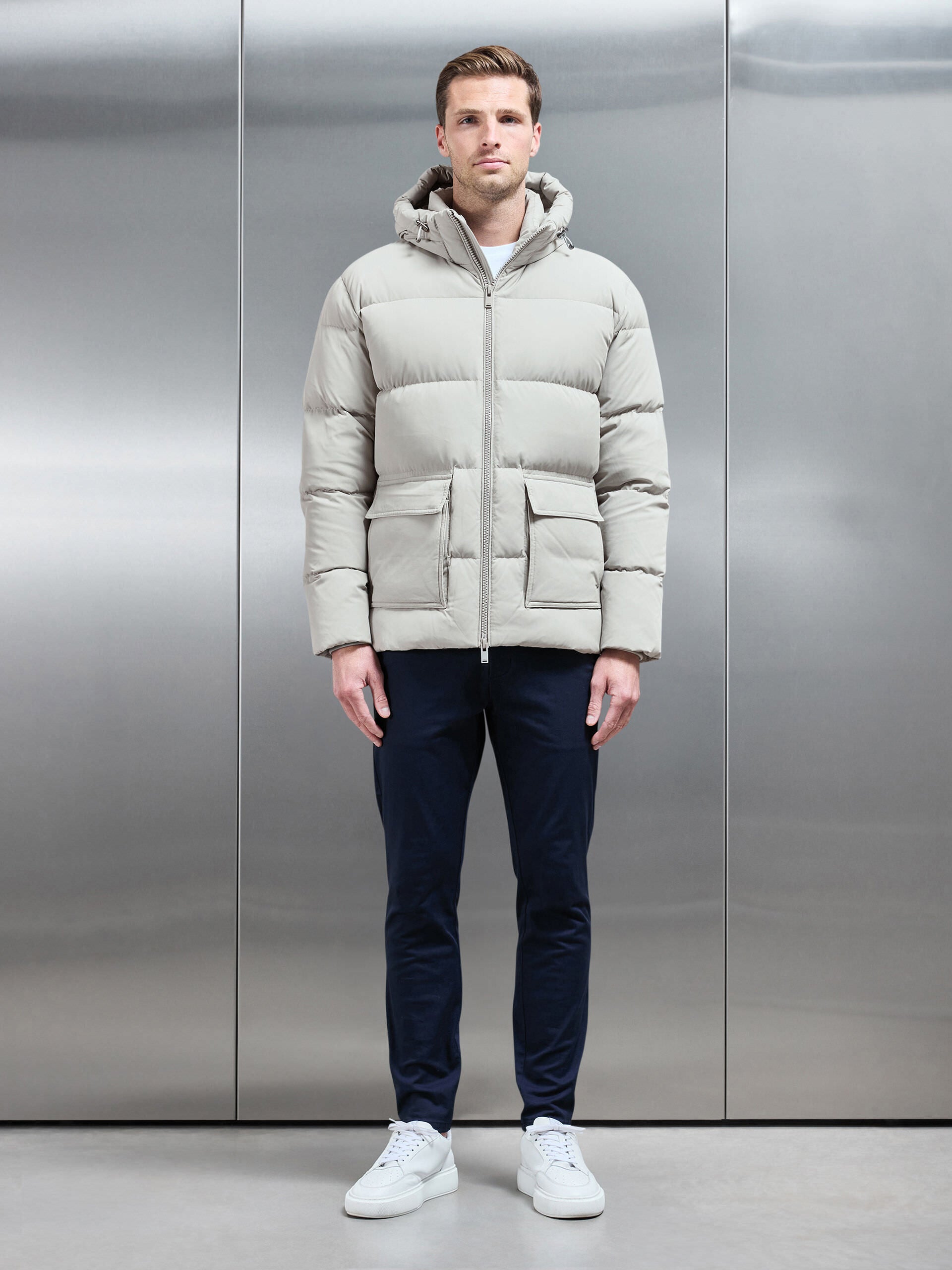 Short Down Parka in Stone