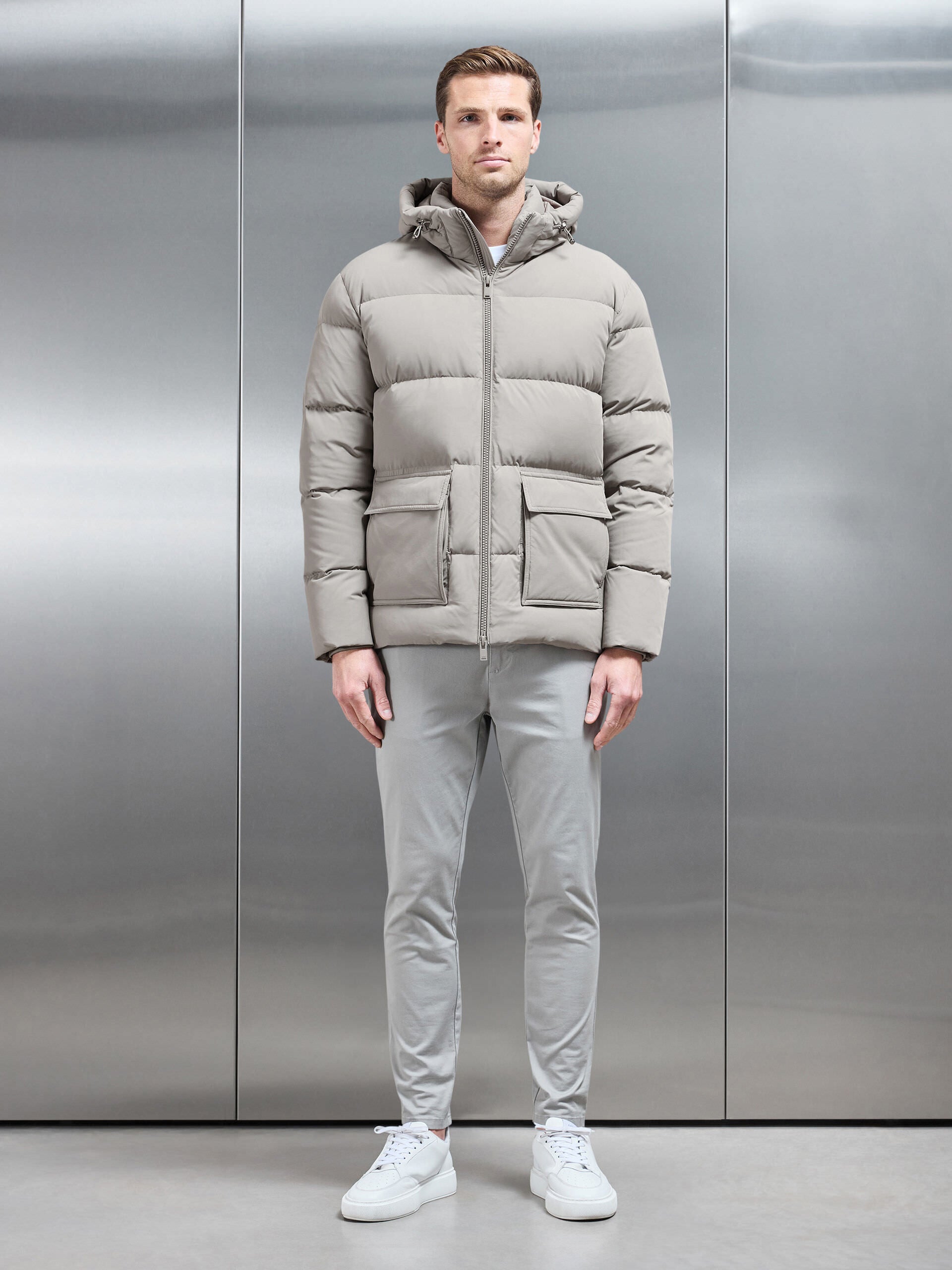 Short Down Parka in Taupe