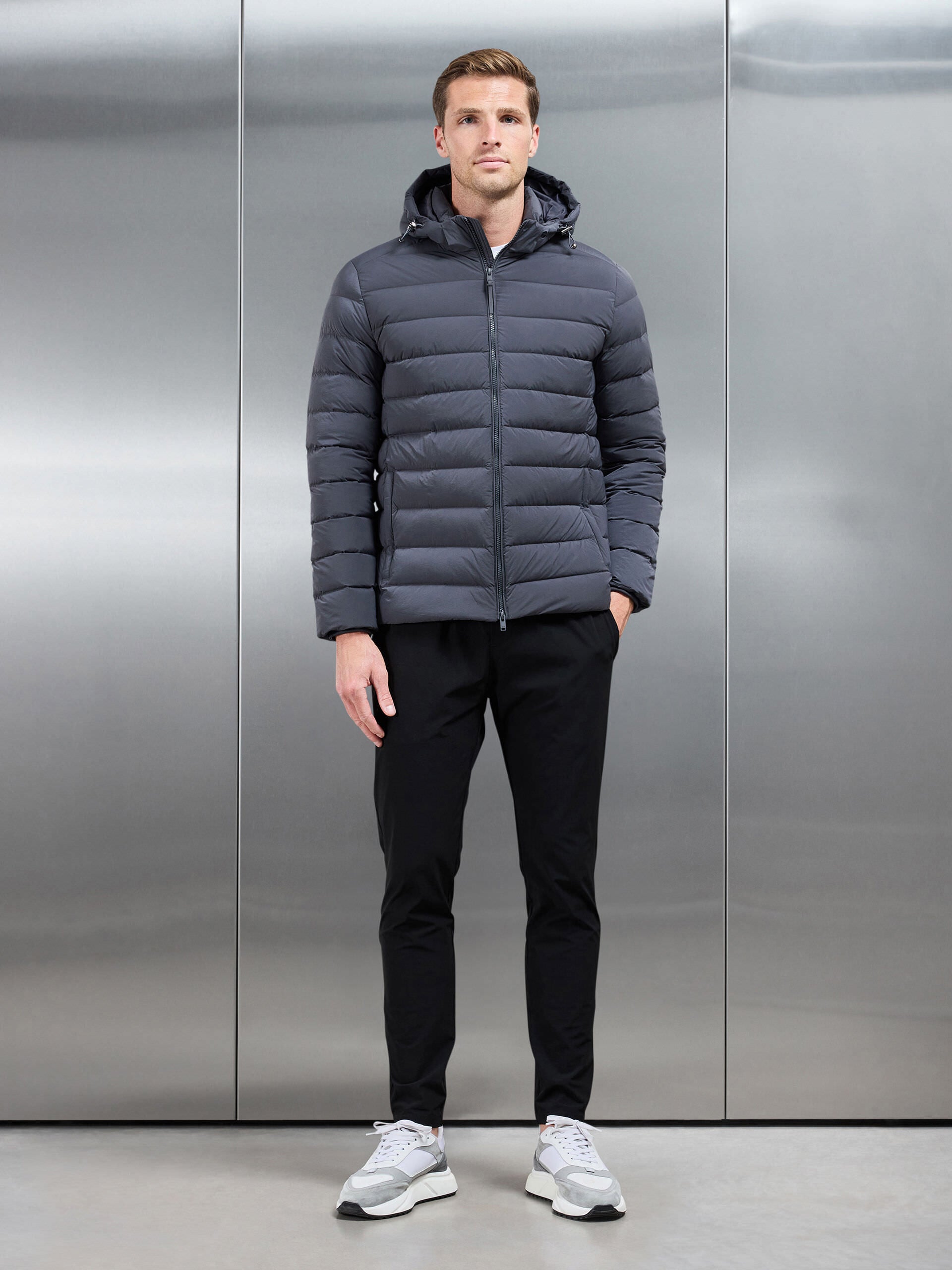 Short Technical Down Jacket in Grey