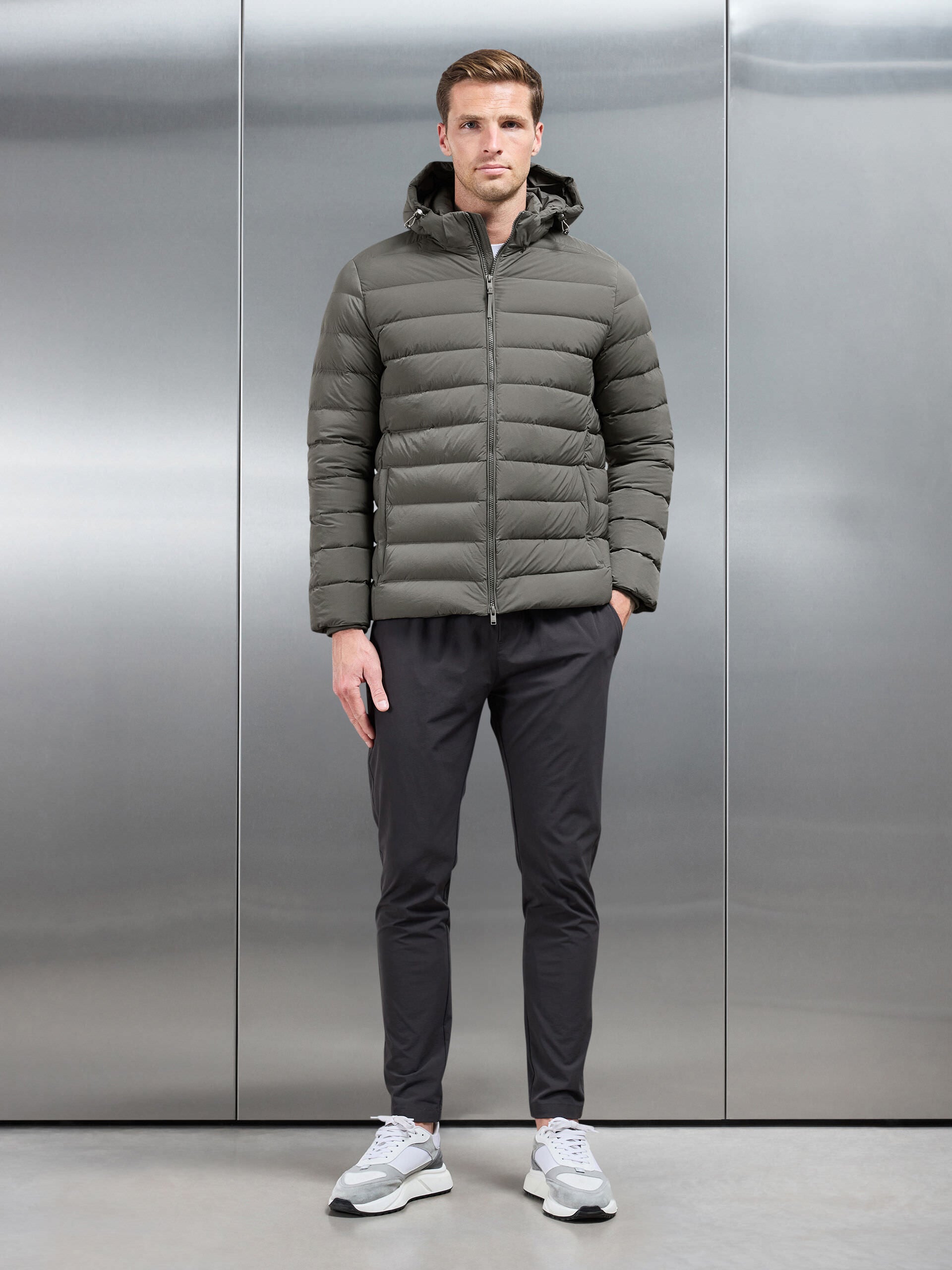 Short Technical Down Jacket in Olive