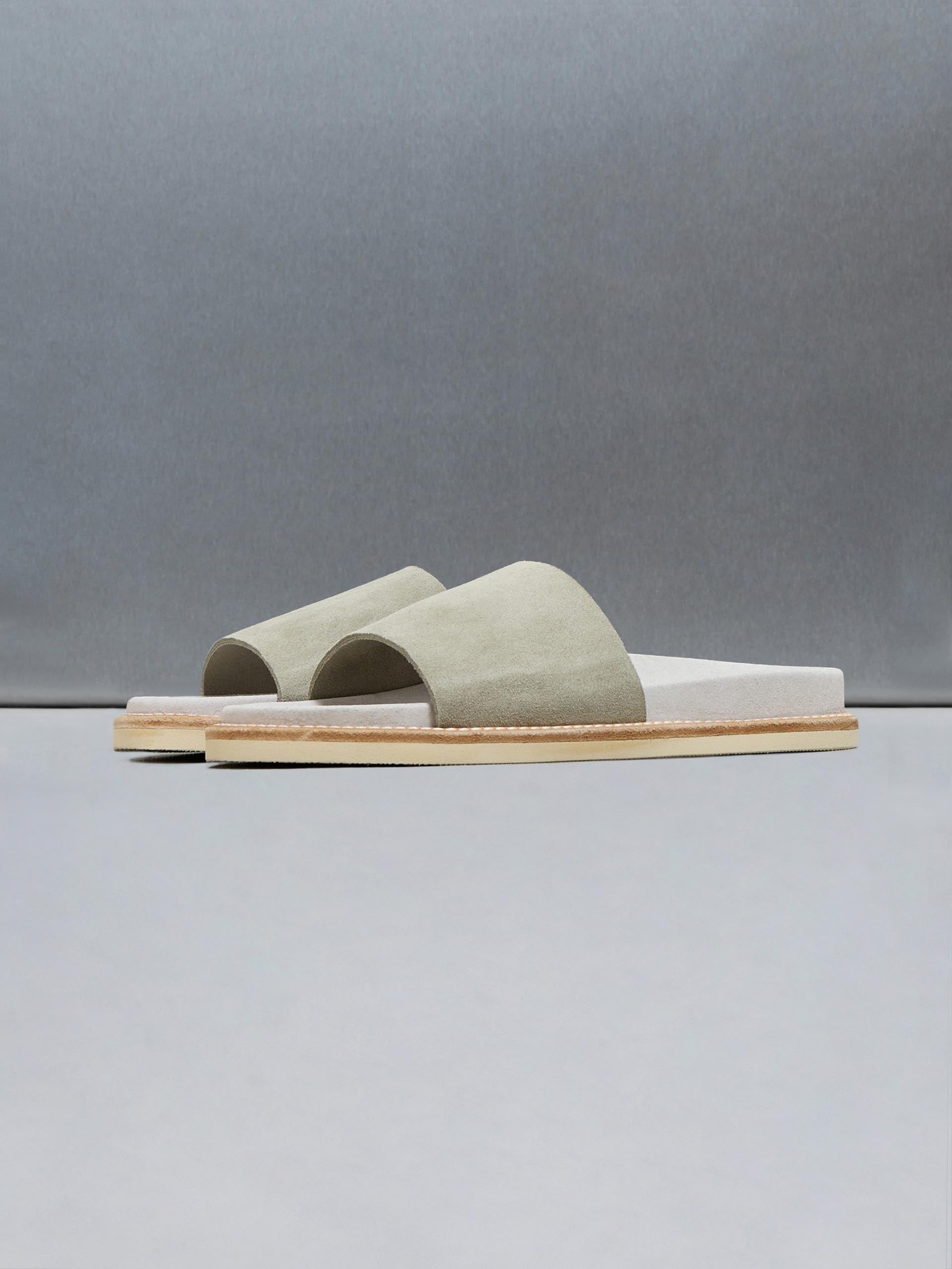 Suede Slides in Olive