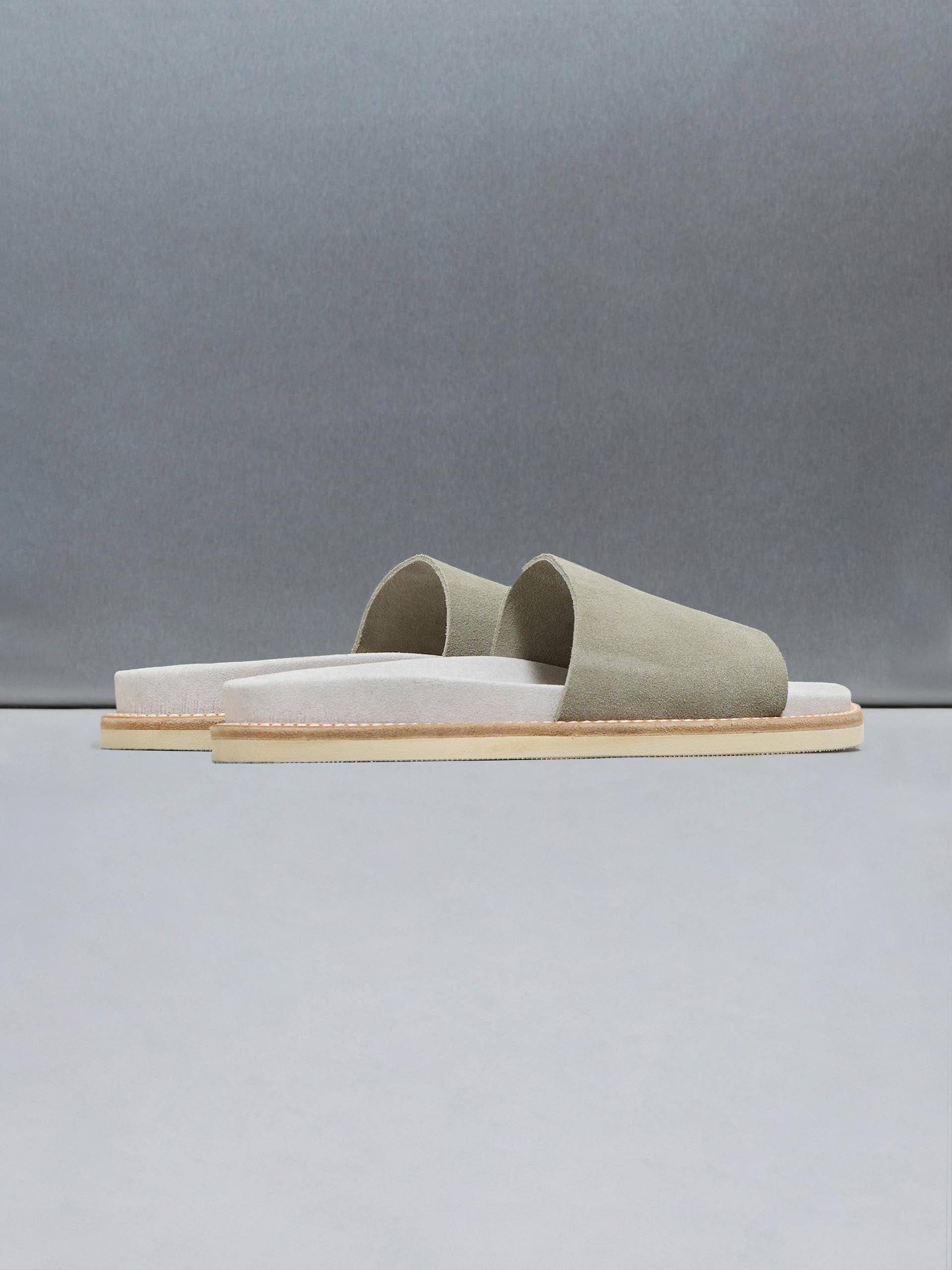 Suede Slides in Olive