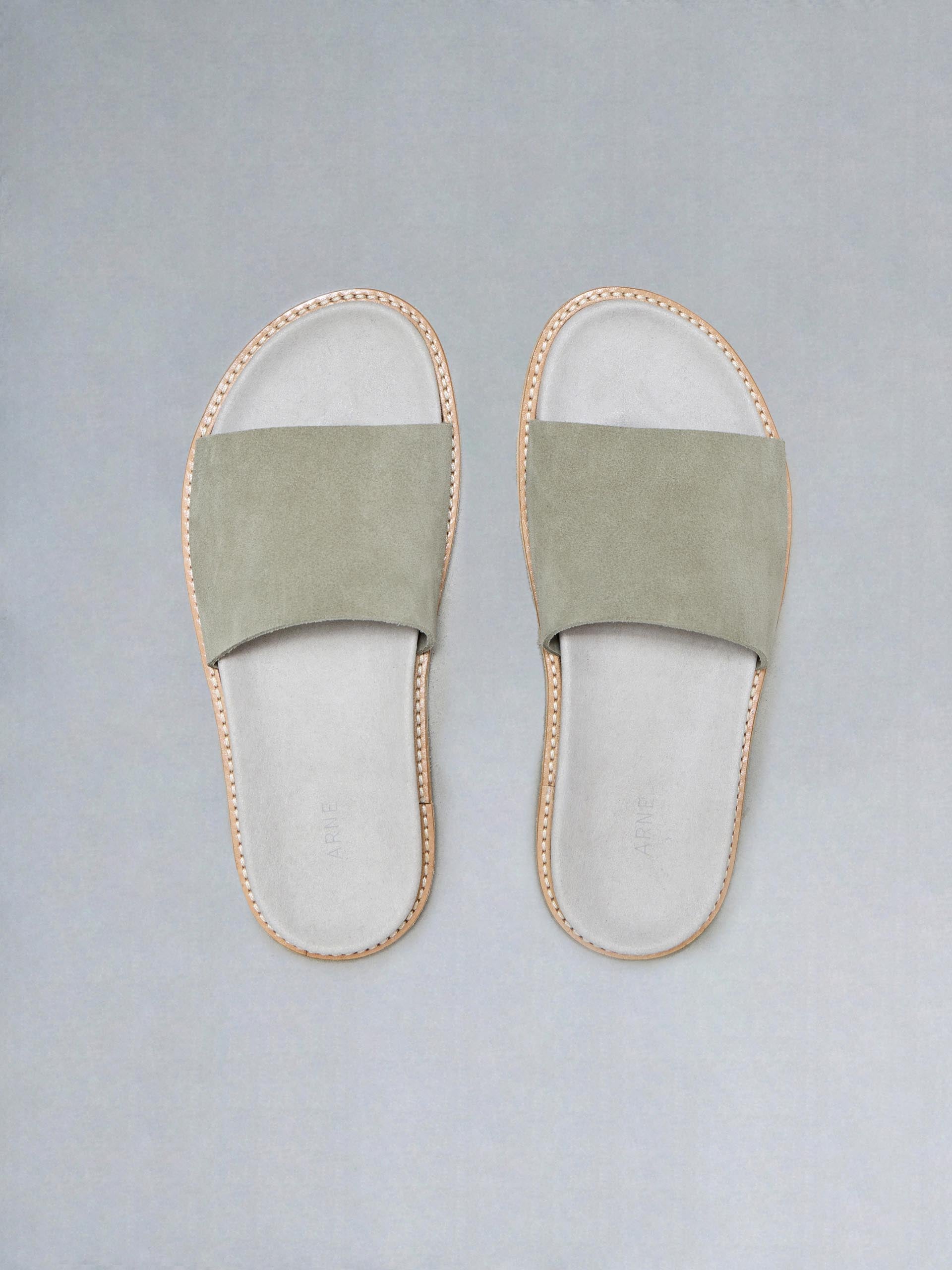 Suede Slides in Olive