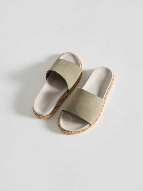 Suede Slides in Olive