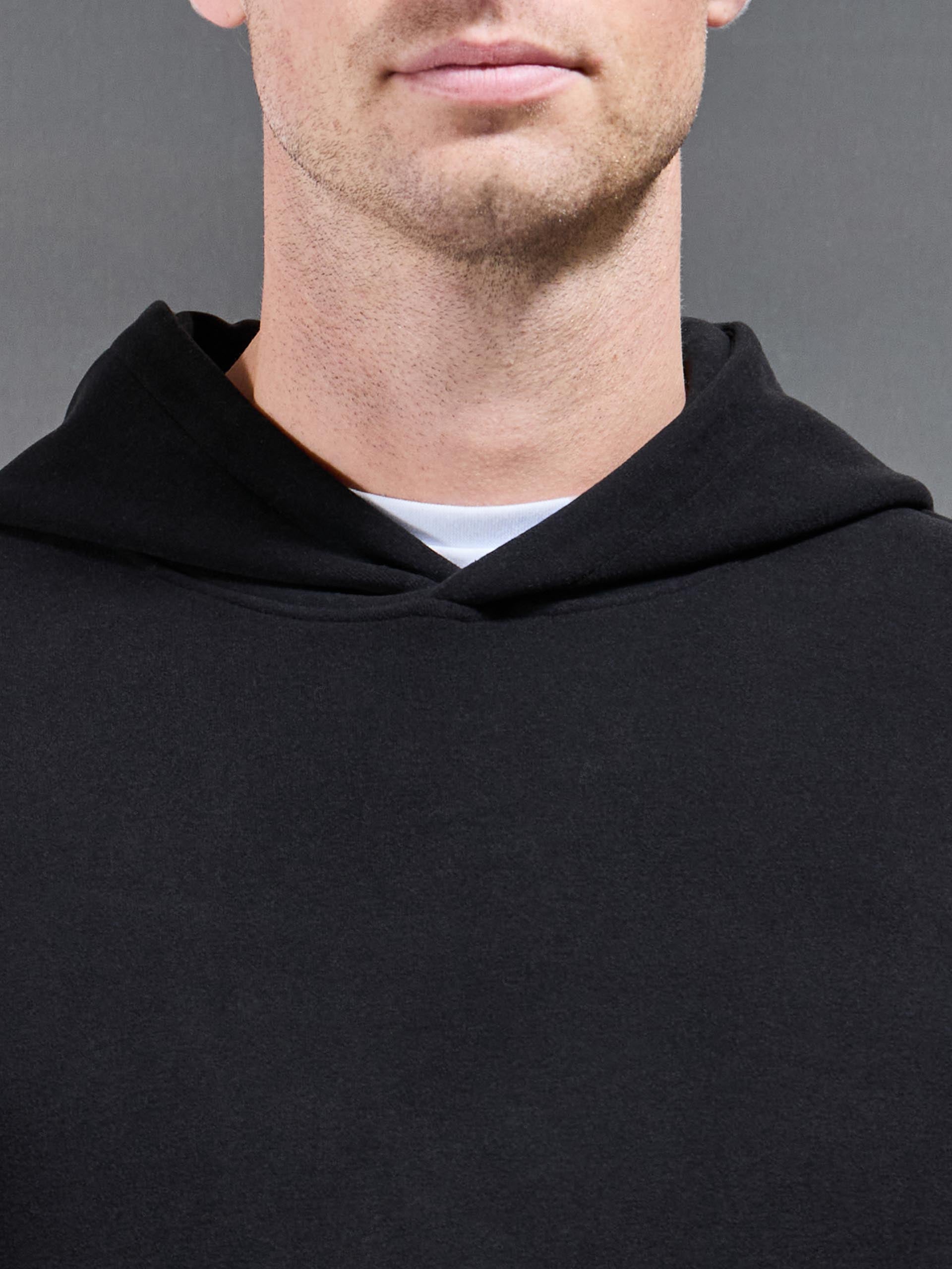 Slim Fit Knitted Hoodie in Black
