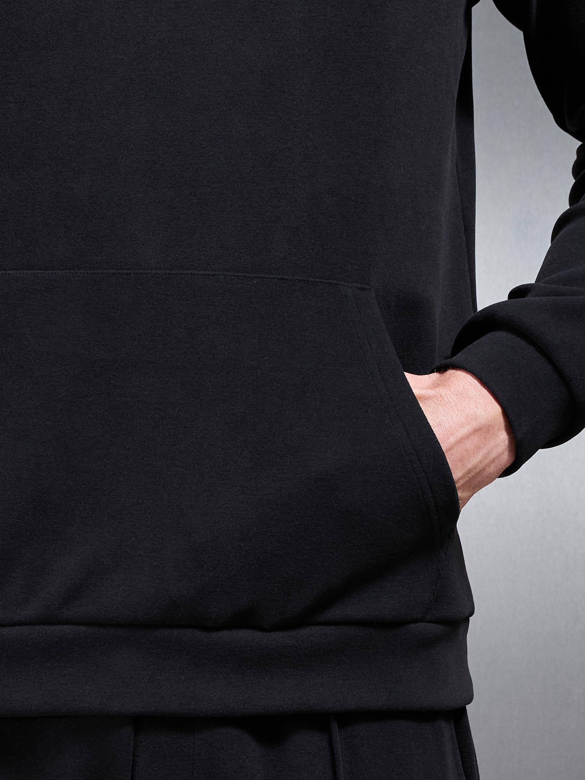 Slim Fit Knitted Hoodie in Black