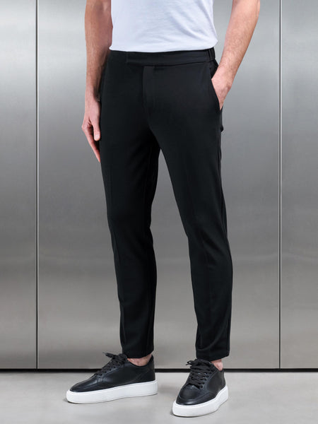 Smart Tailored Drawstring Stretch Trouser in Black