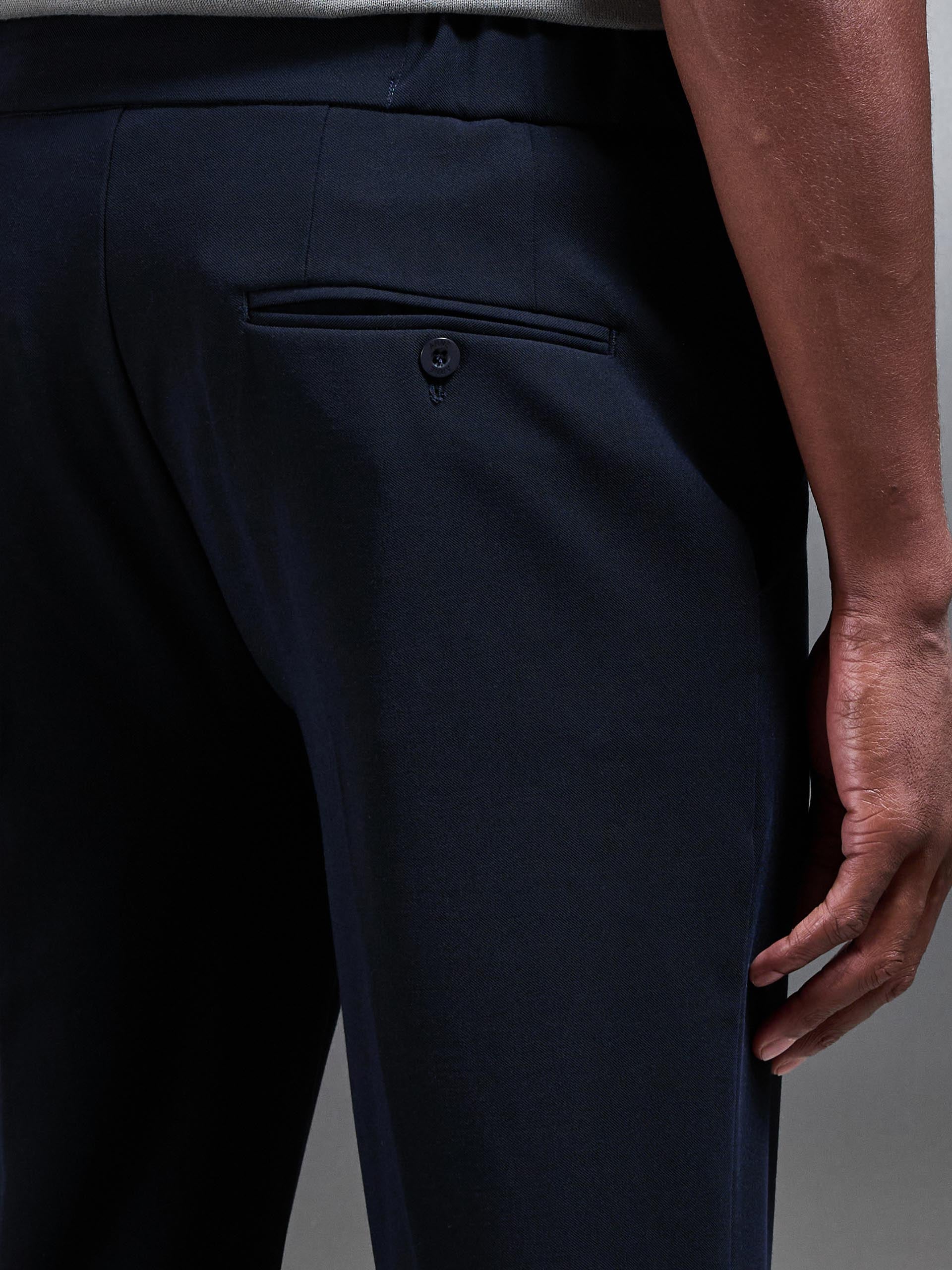 Smart Tailored Drawstring Stretch Trouser in Navy