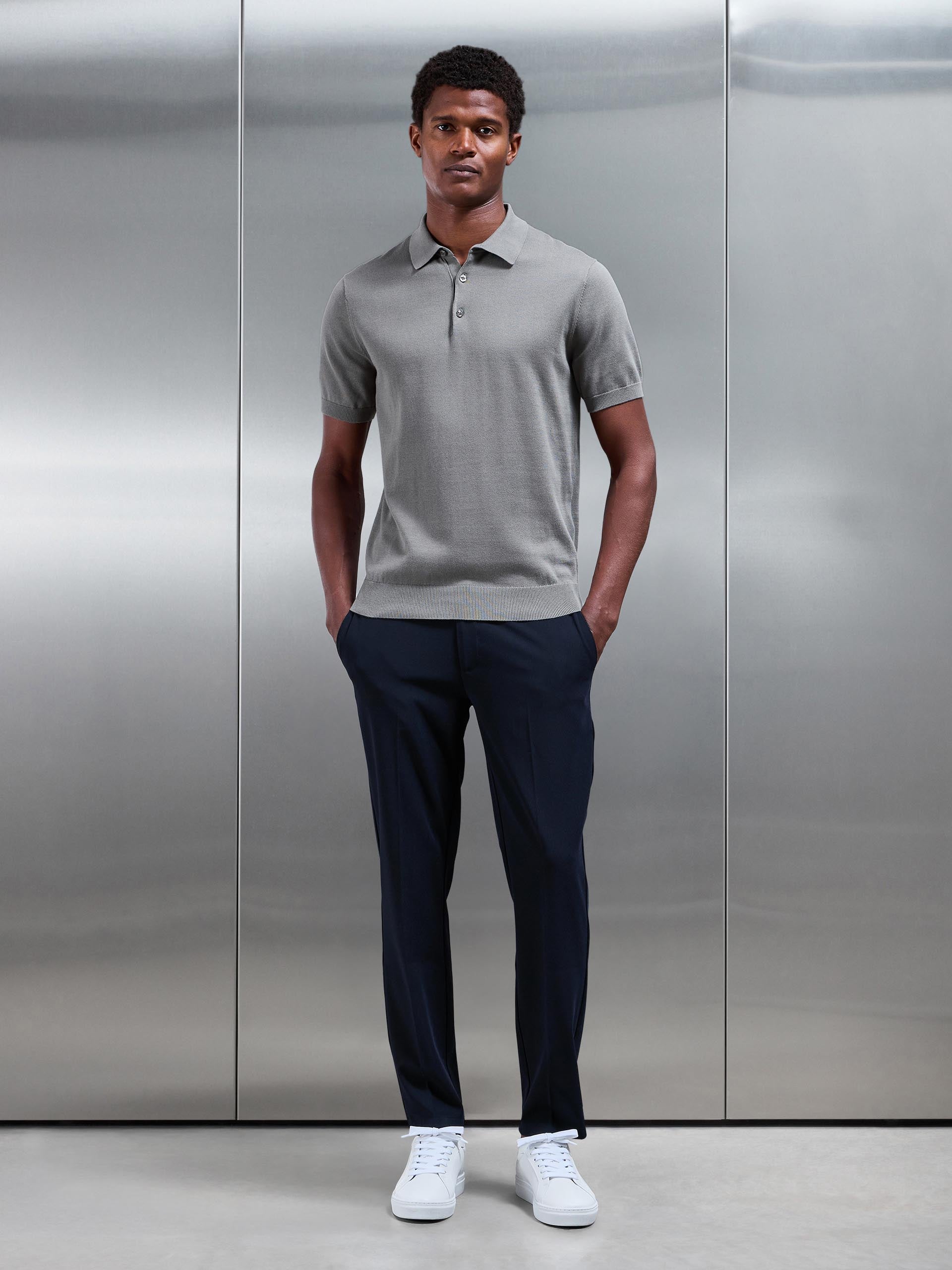 Smart Tailored Drawstring Stretch Trouser in Navy