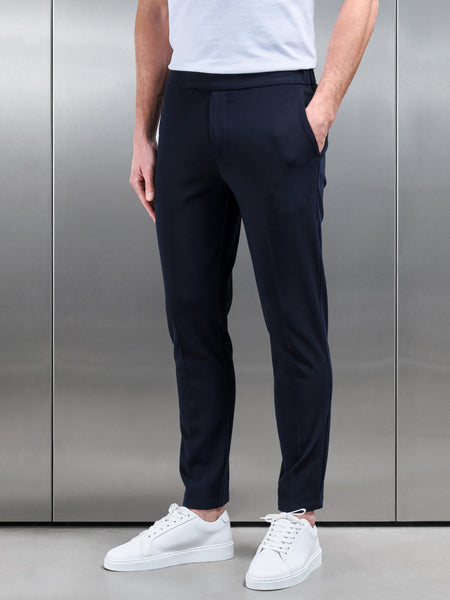 Smart Tailored Drawstring Stretch Trouser in Navy