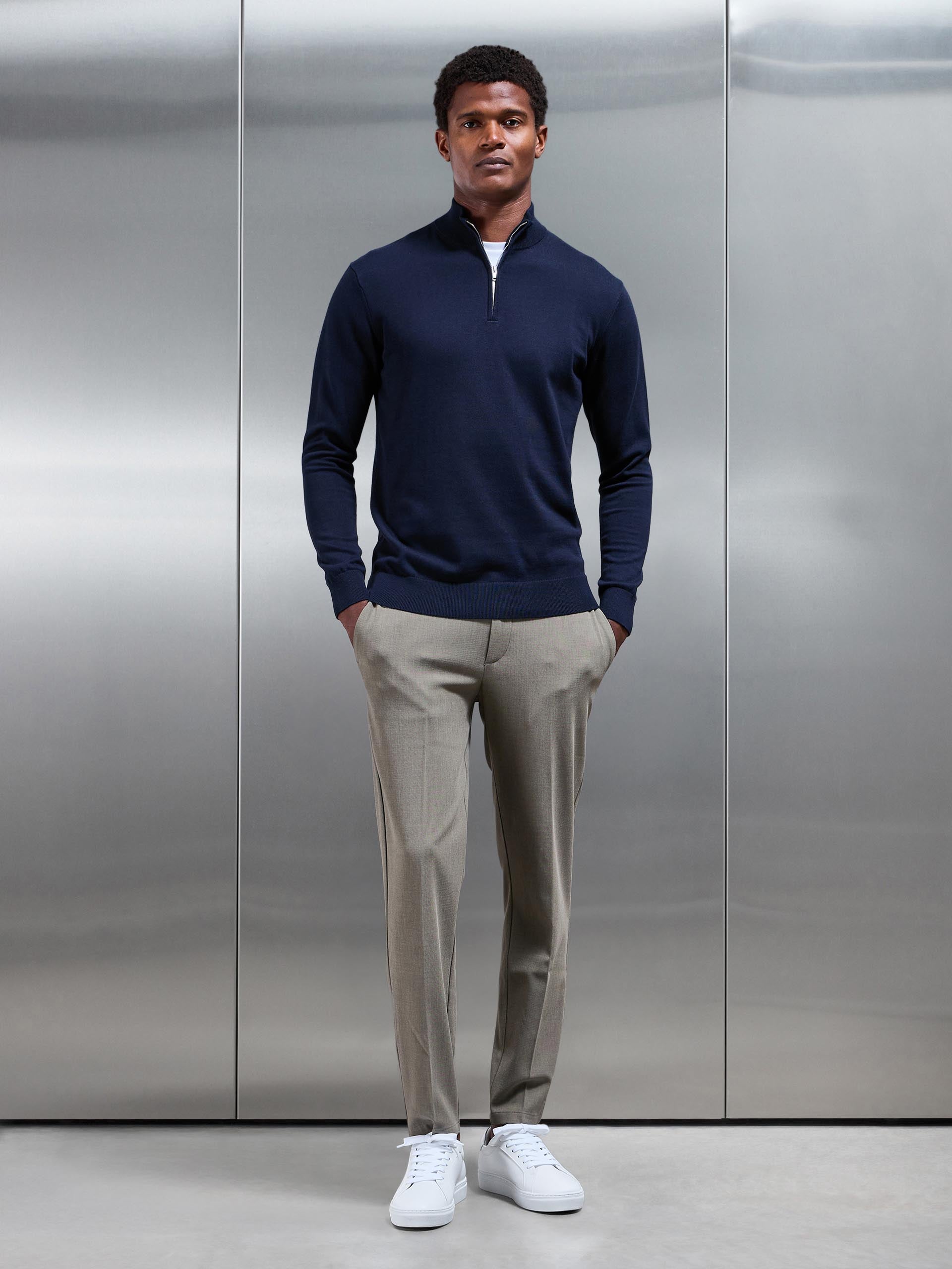 Smart Tailored Drawstring Stretch Trouser in Olive