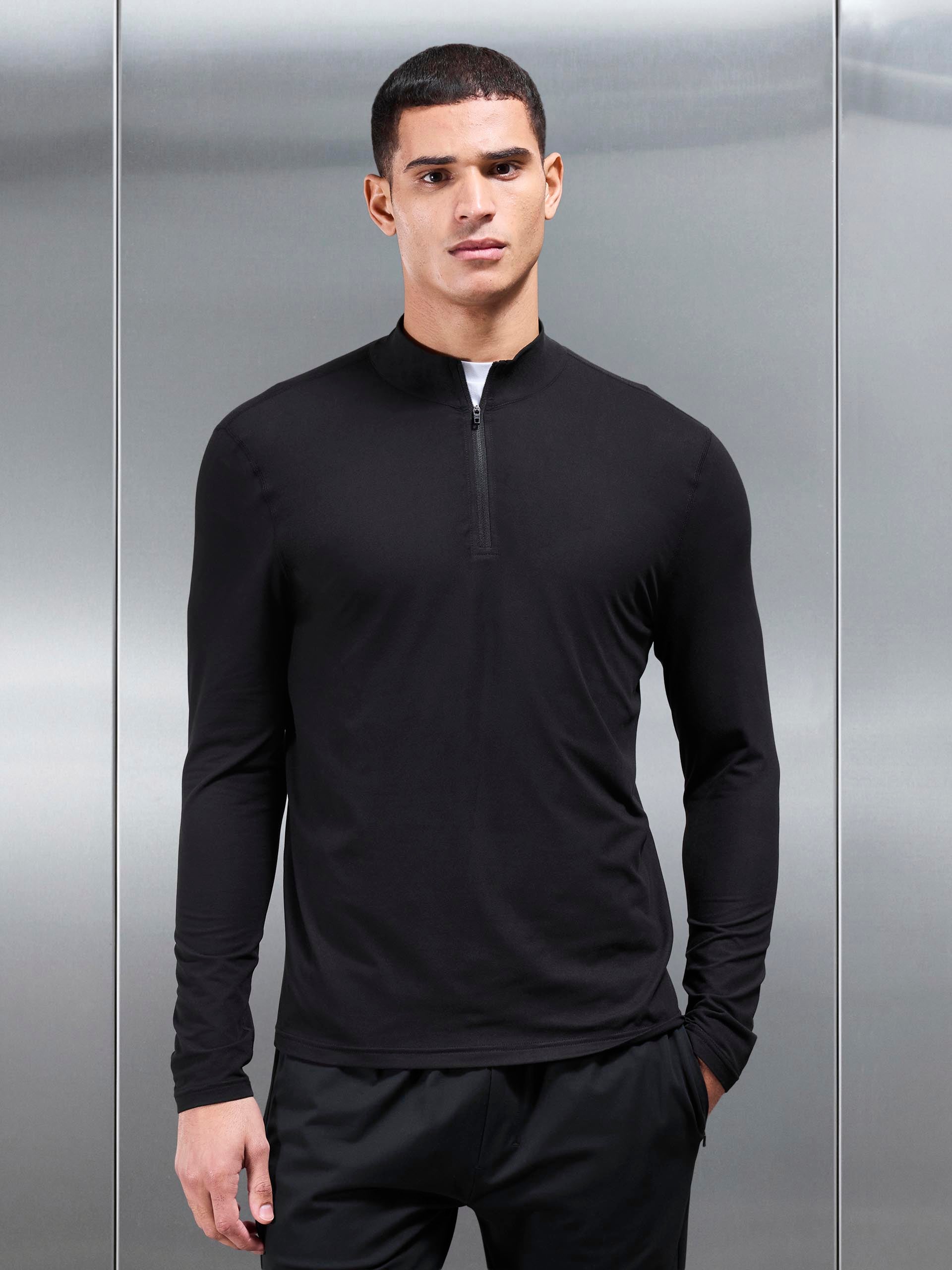 Soft Jersey Active Half Zip in Black
