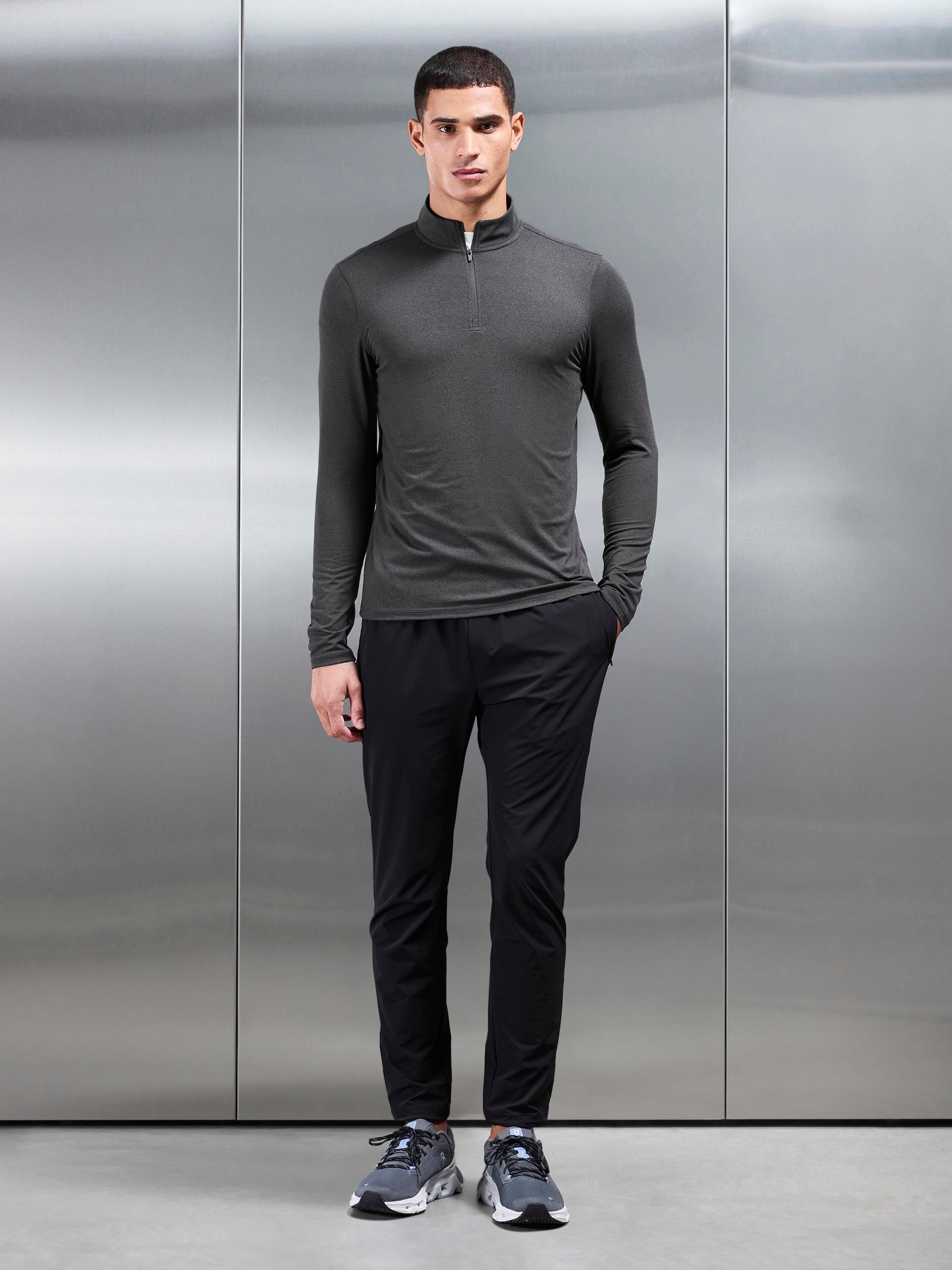 Soft Jersey Motion Half Zip in Charcoal