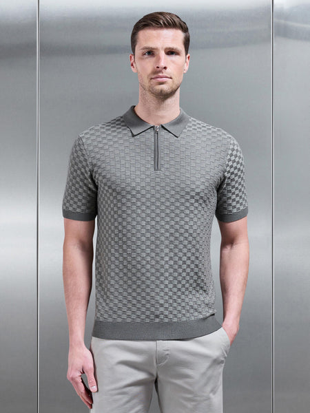 Square Contrast Textured Polo Shirt in Sage